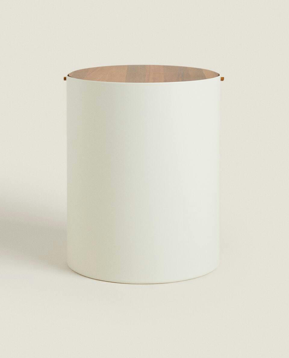 METAL BIN WITH WOOD LID