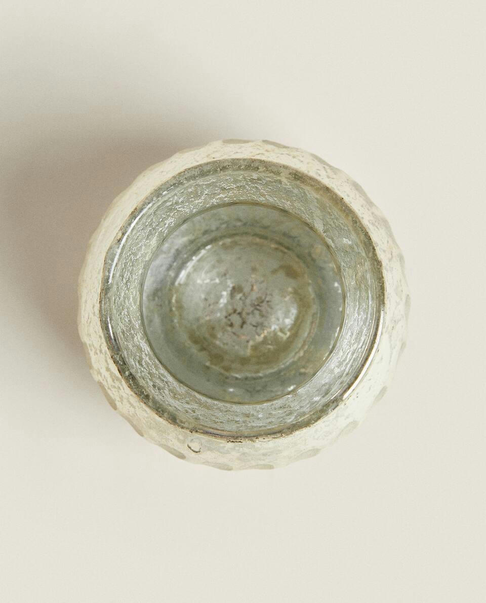 CHRISTMAS HERRINGBONE GLASS TEALIGHT HOLDER