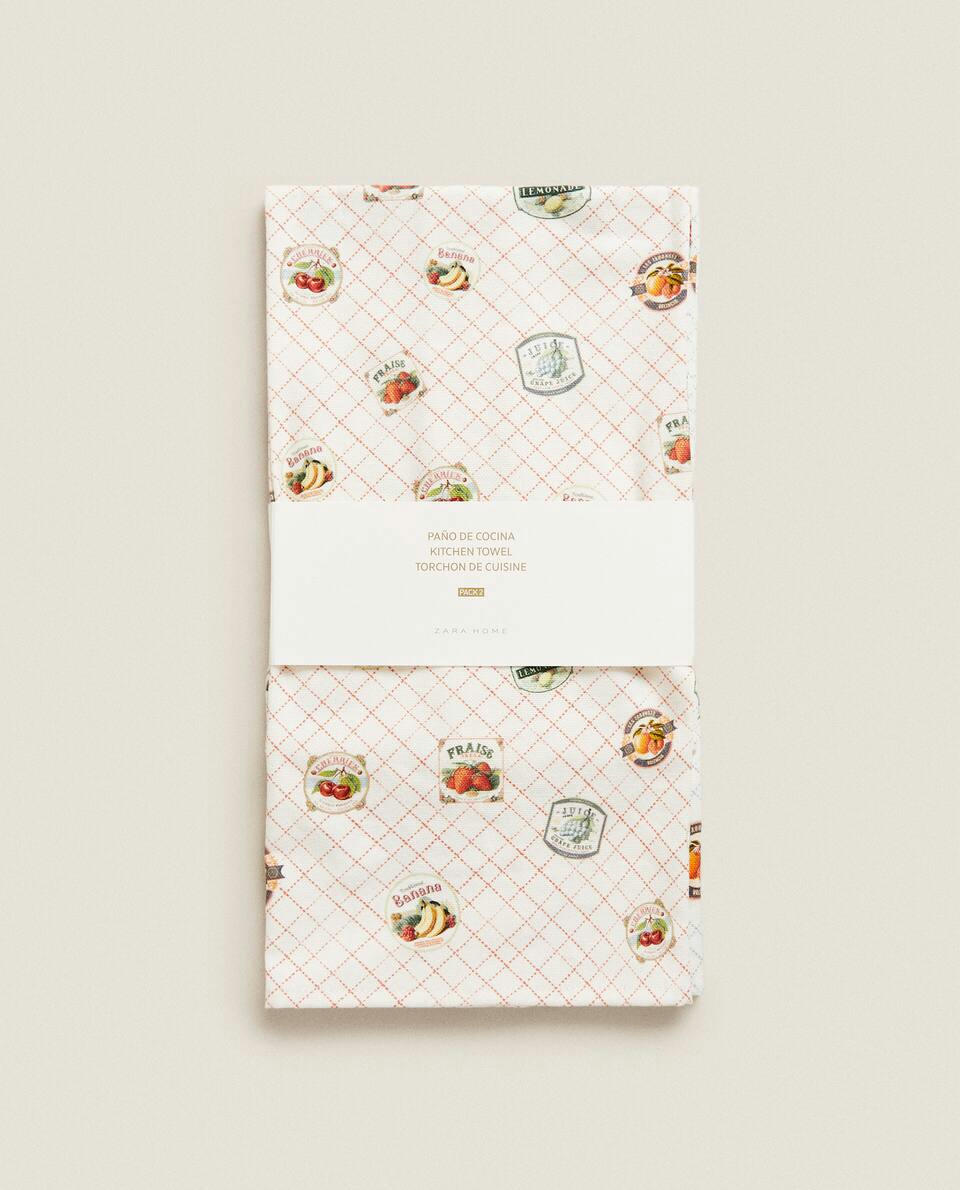 CHECK AND FRUIT PRINT COTTON TEA TOWEL (PACK OF 2)