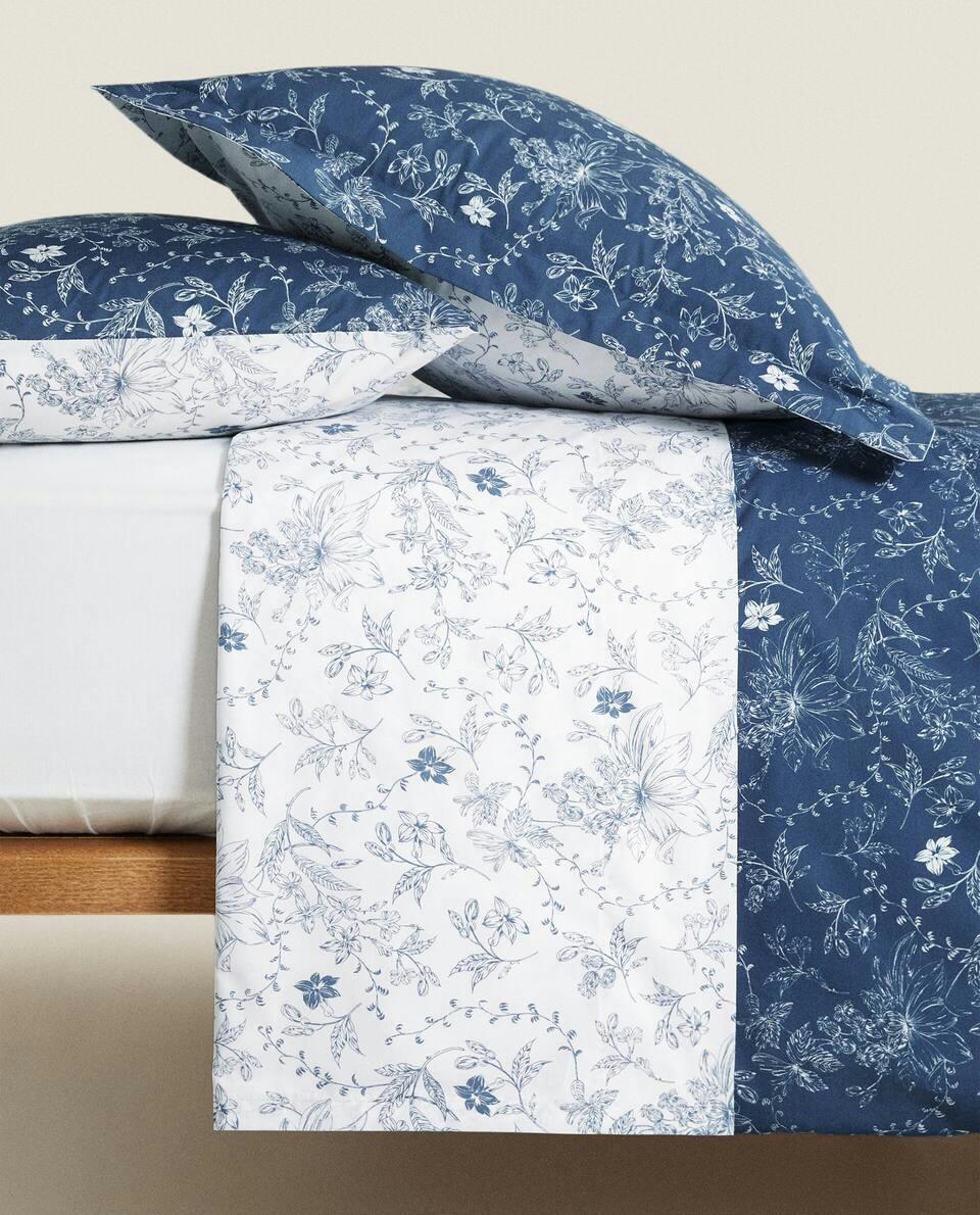 BLUE FLORAL PRINT DUVET COVER
