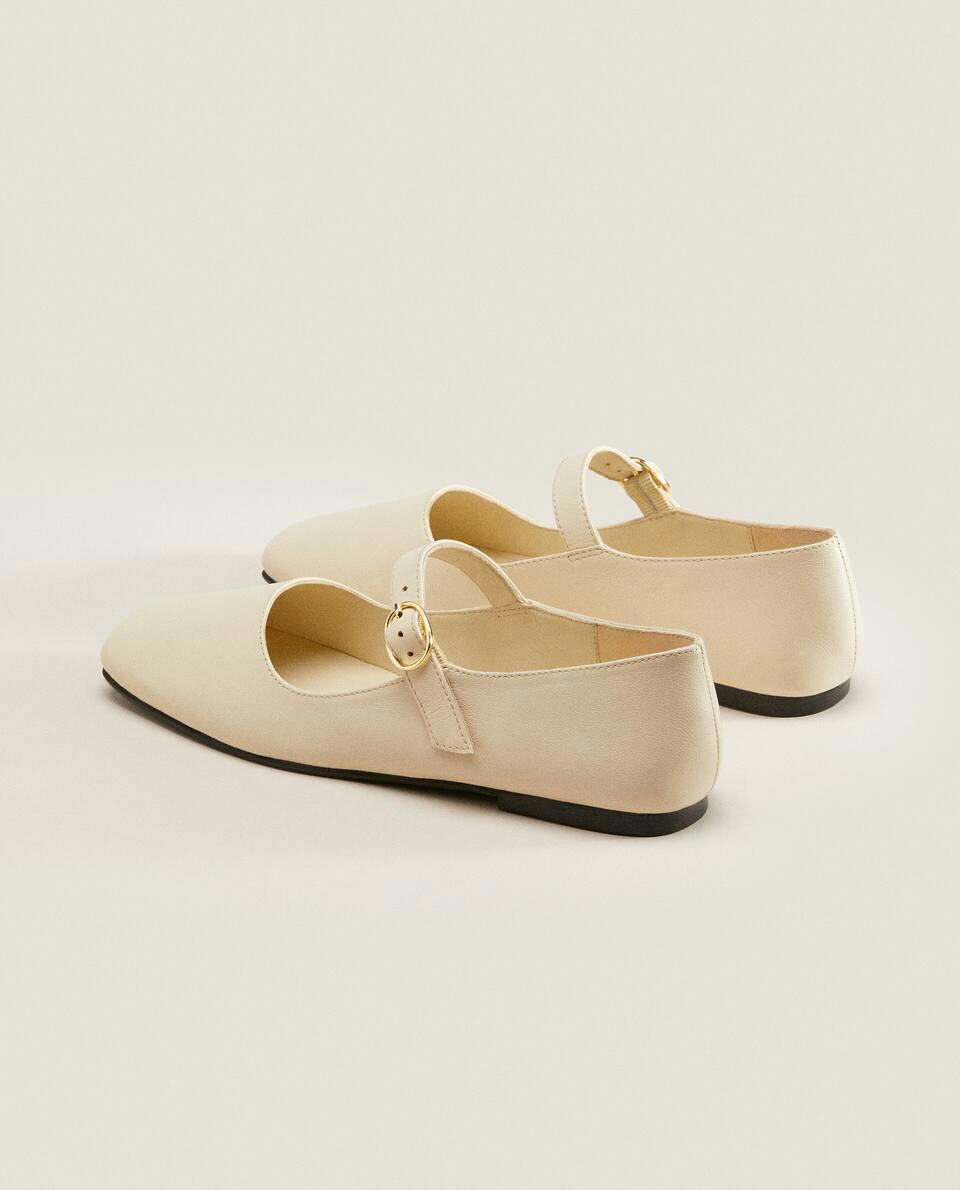 SQUARE TOE LEATHER BALLERINAS
