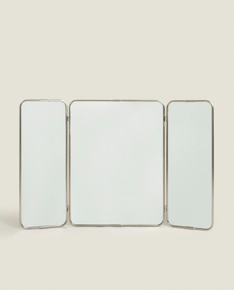 TRIPTYCH WALL MIRROR WITH SILVER FRAME