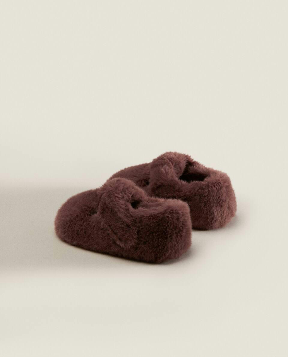 FAUX FUR BALLERINA SLIPPERS