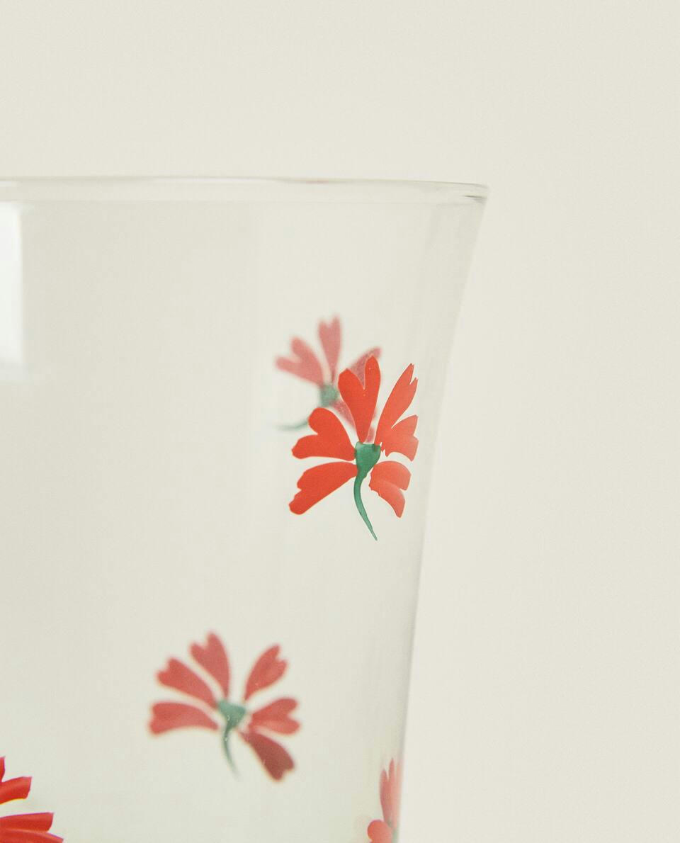 GLASS TUMBLER WITH FLORAL TRANSFER