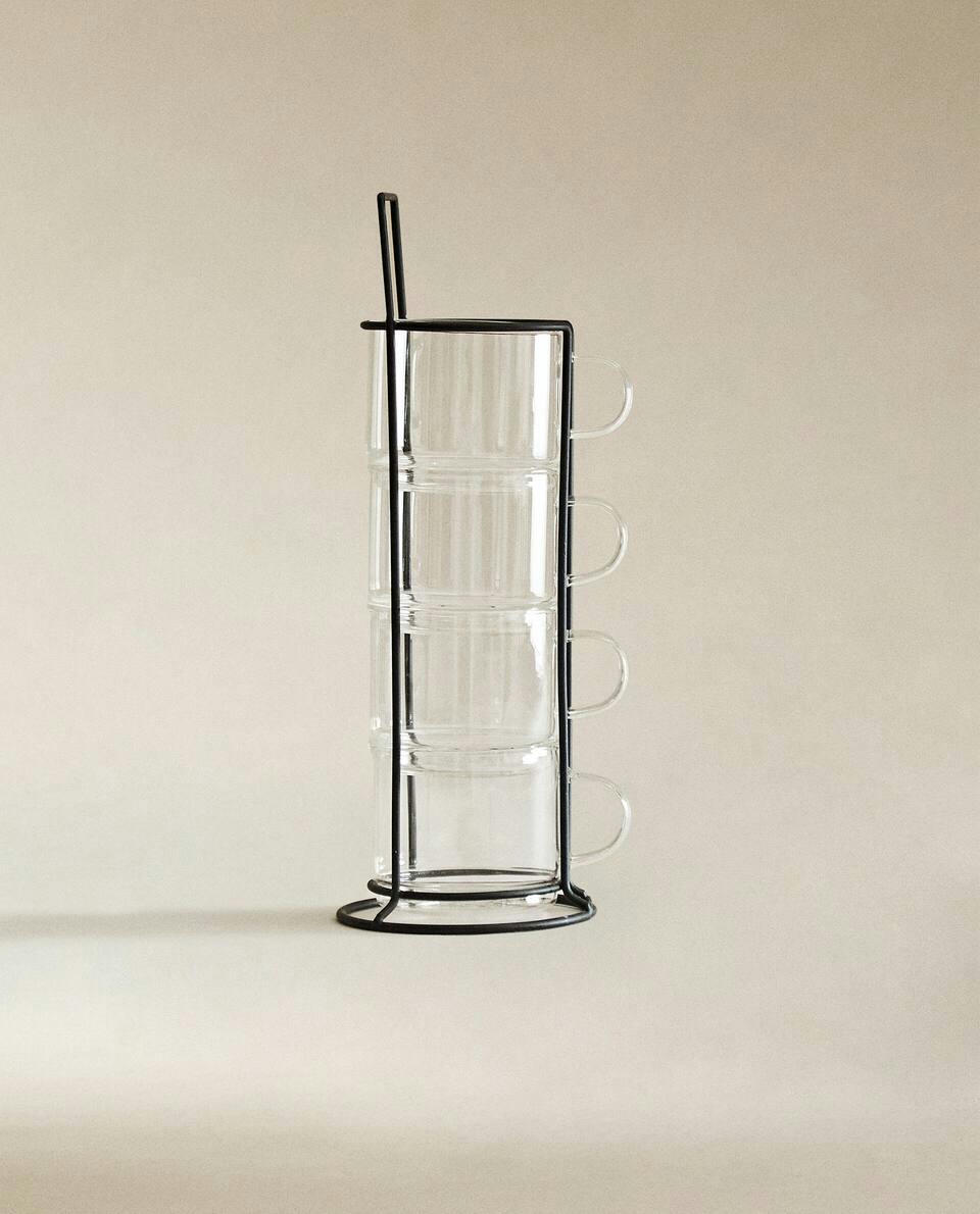 BOROSILICATE GLASS CUP TOWER (SET OF 4)