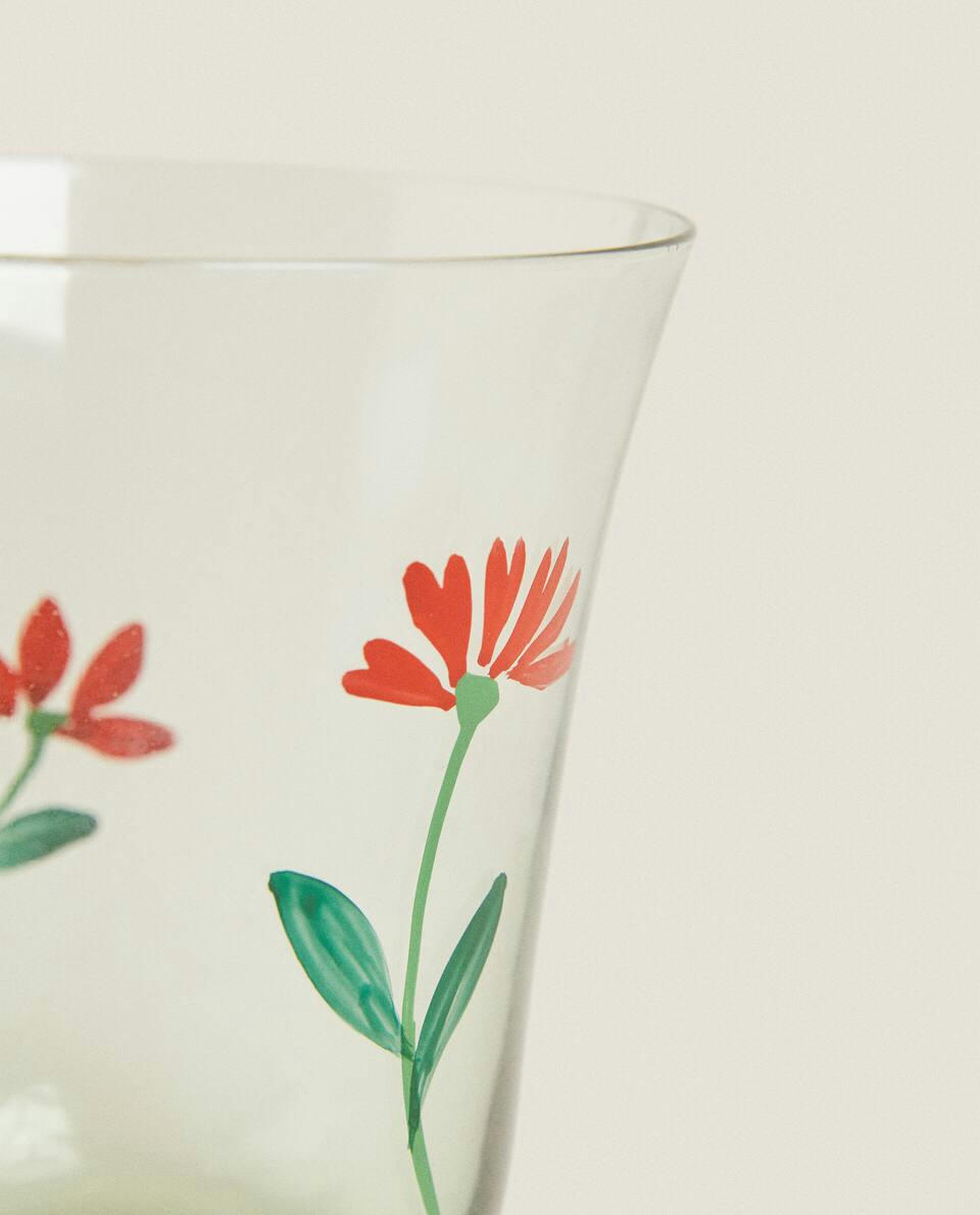 GLASS TUMBLER WITH FLORAL TRANSFER