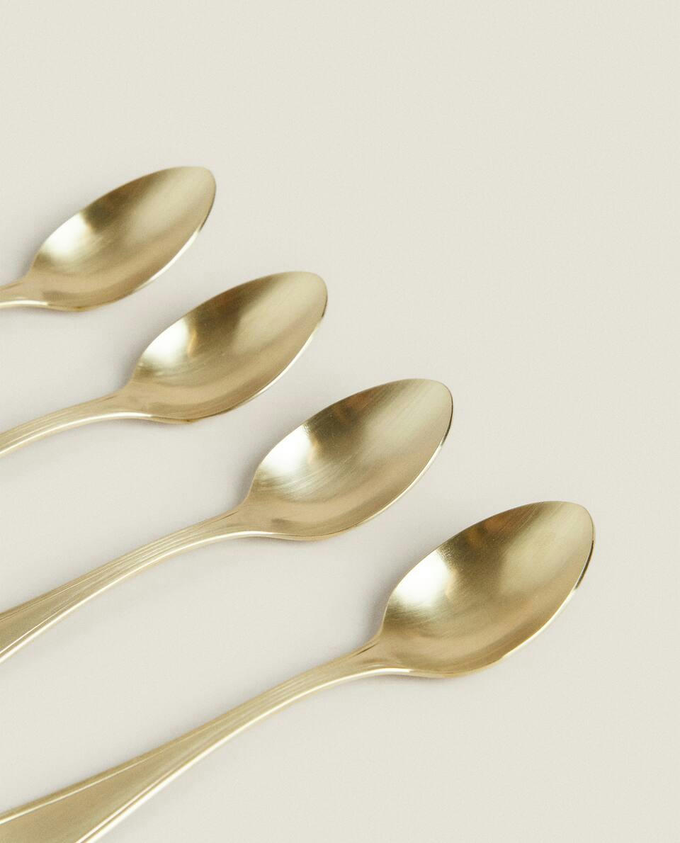 BOX OF 4 SHINY STEEL DESSERT SPOONS