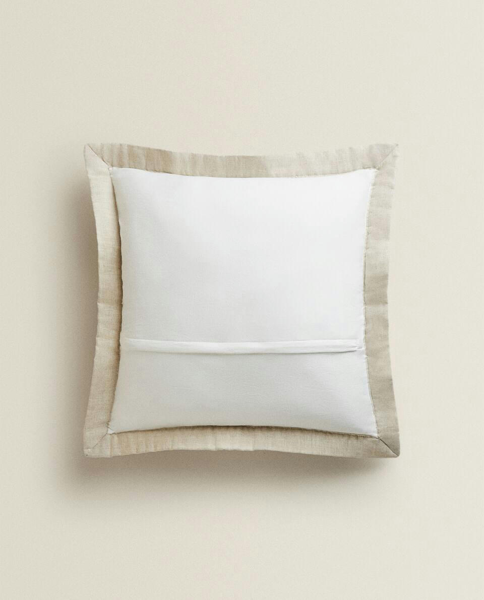 TEXTURED CUSHION COVER WITH LINEN BORDER