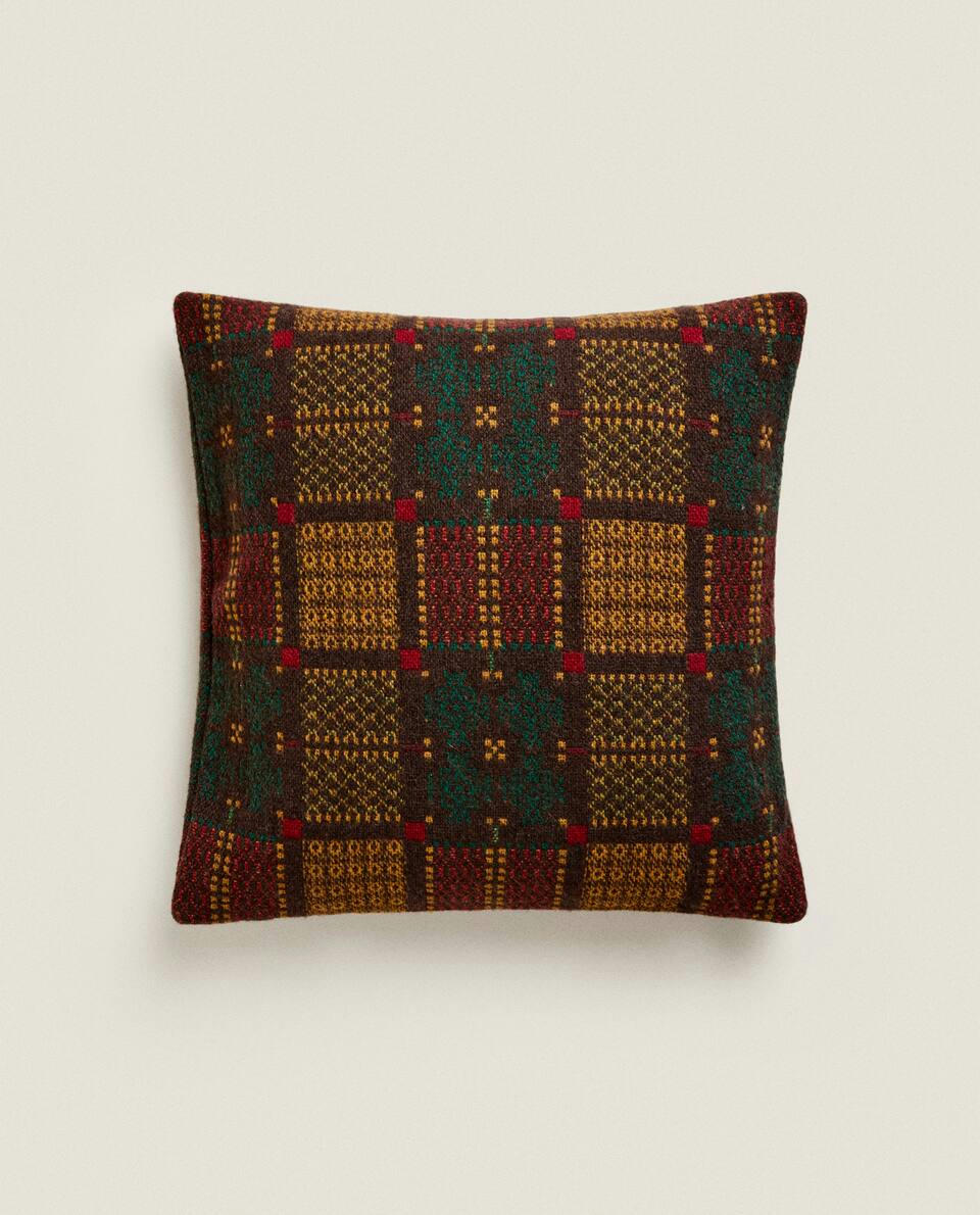 MULTICOLOURED JACQUARD WOOL CUSHION COVER