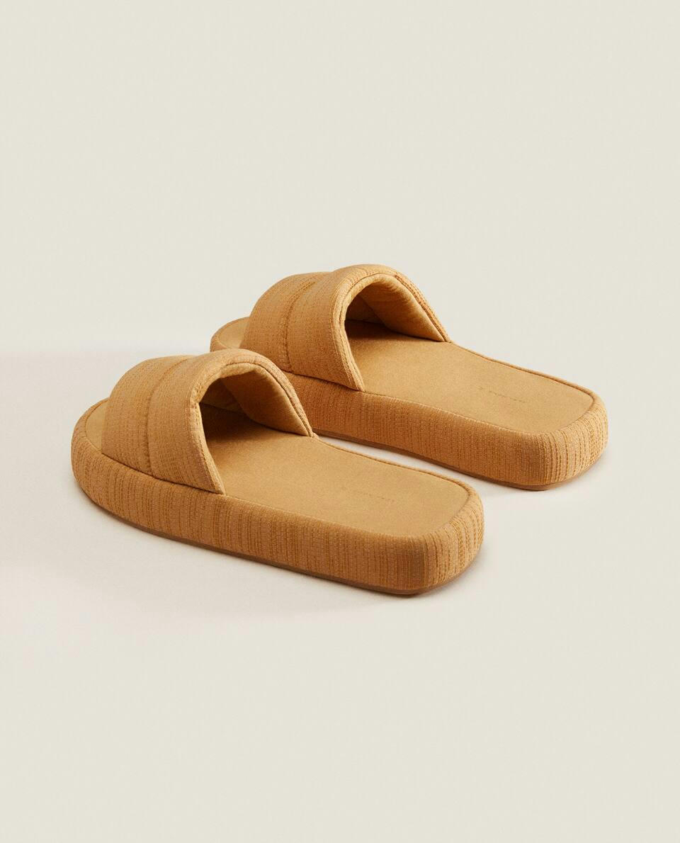 PLATFORM FABRIC SLIPPERS