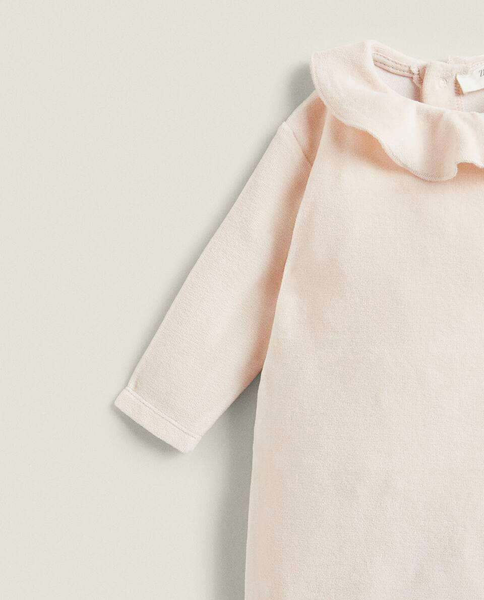 VELOUR ROMPER SUIT WITH FRILLED COLLAR