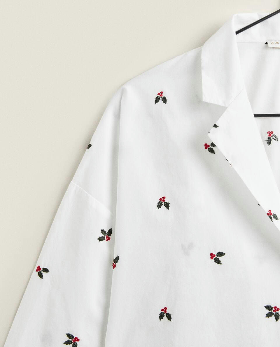 COTTON PYJAMA TOP WITH CHRISTMAS HOLLY