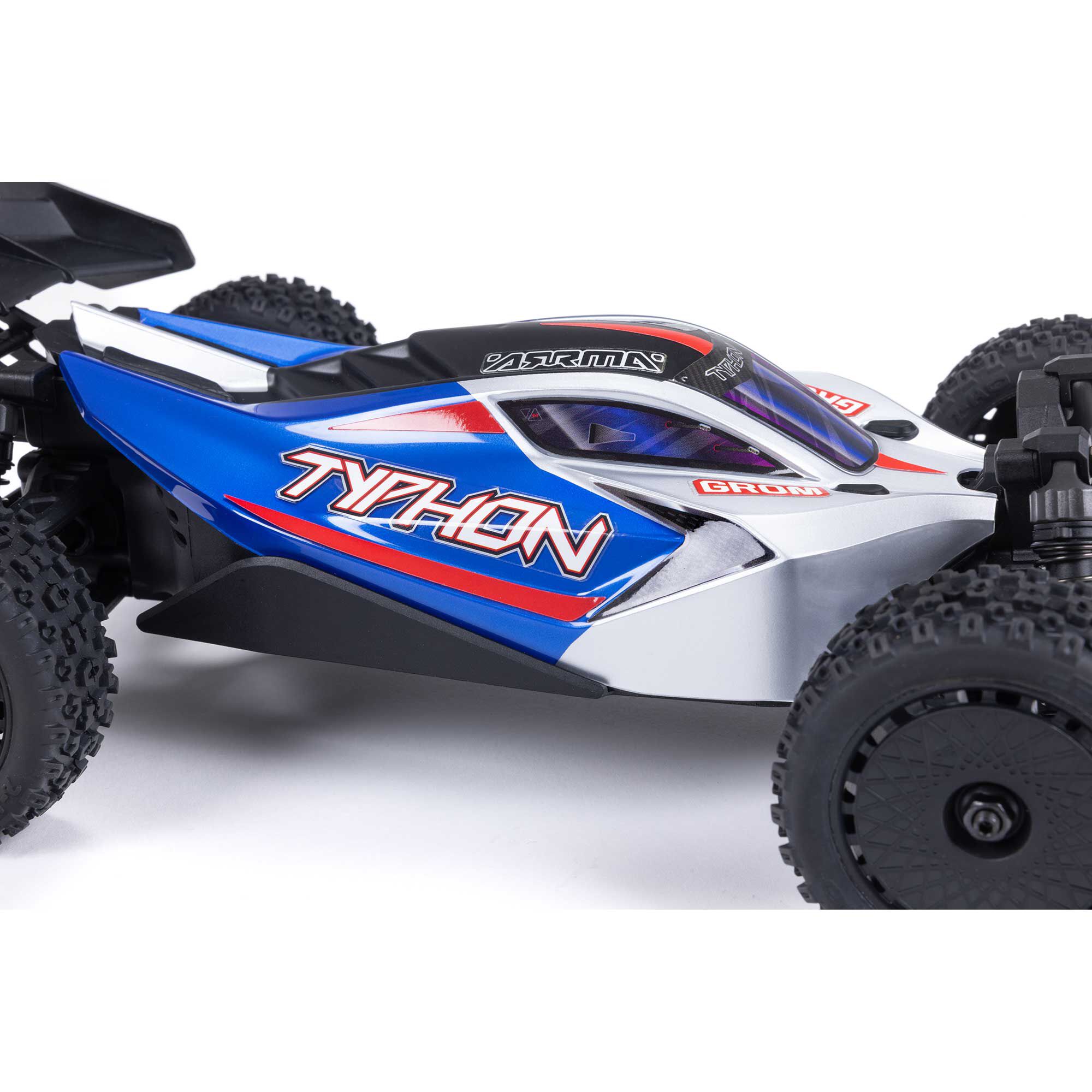 ARRMA 1/14 TYPHON GROM 4X4 RTR Brushed Buggy (Battery & Charger Included), Blue/Silver