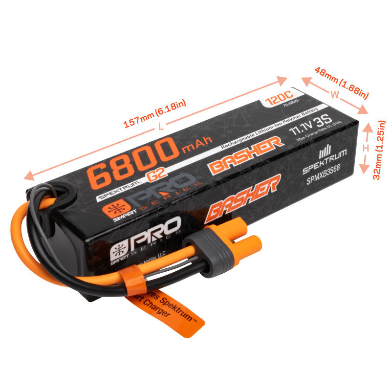 Spektrum Accessories 11.1V 6800mAh 3S 120C Smart G2 Pro Basher LiPo Battery: IC5