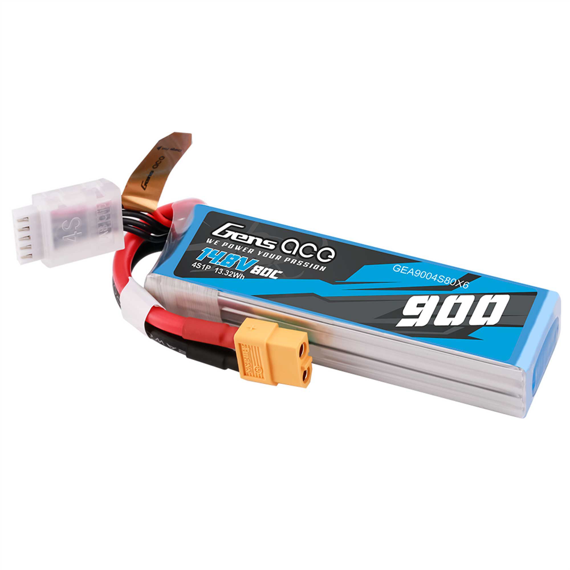 Gens ace 14.8V 900mAh 4S 80C G-Tech LiPo Battery: XT60