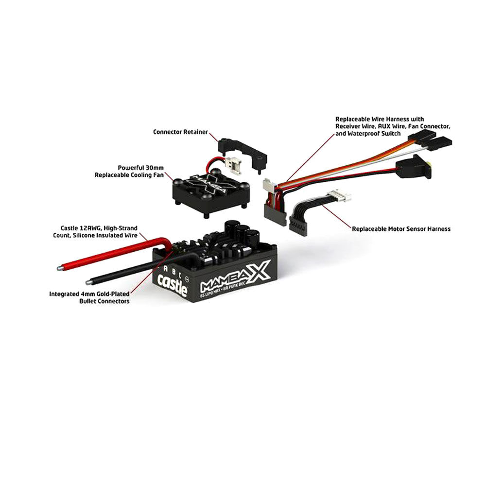 Castle Creations Mamba X Waterproof ESC/1406-2280Kv Sensored Brushless Motor Combo: 4mm Bullet