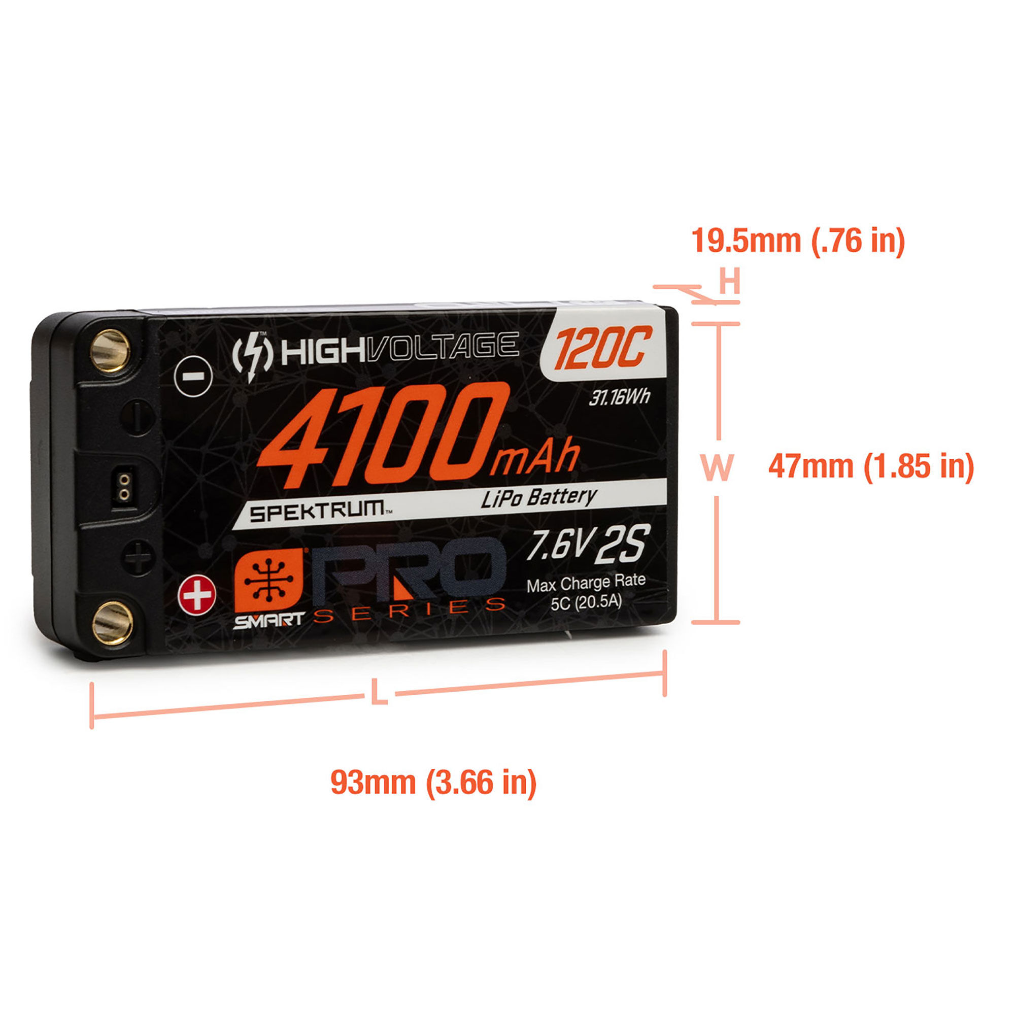 Spektrum Accessories 7.6V 4100mAh 2S 120C Smart Pro Race Shorty Hardcase LiHV Battery: Tubes, 5mm