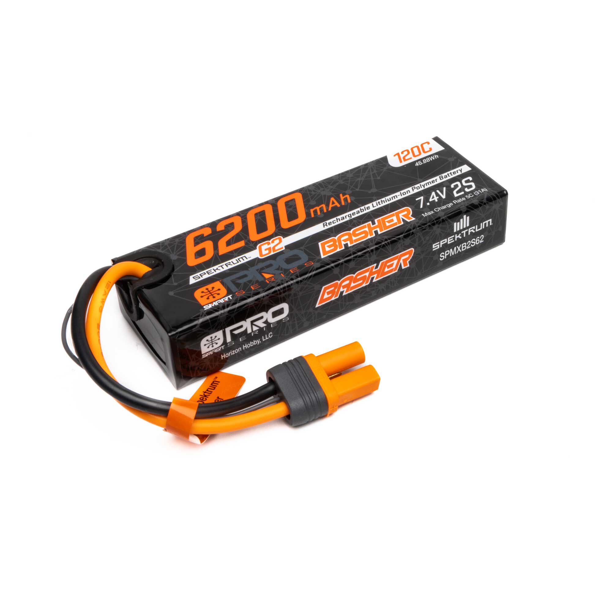 Spektrum Accessories 7.4V 6200mAh 2S 120C Smart G2 Pro Basher LiPo Battery: IC5