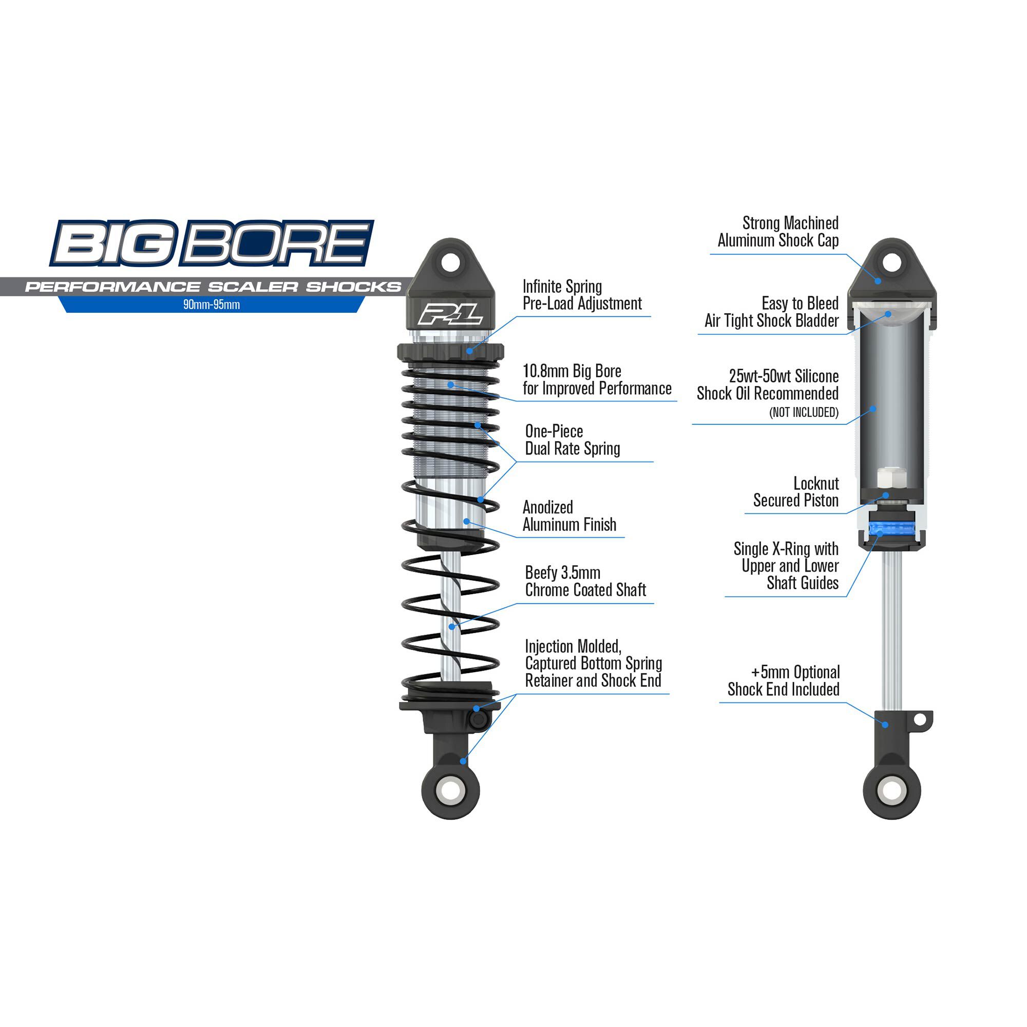 Pro-Line Racing 1/10 Big Bore Front/Rear (90mm-95mm) Scaler Shocks For Most Crawlers