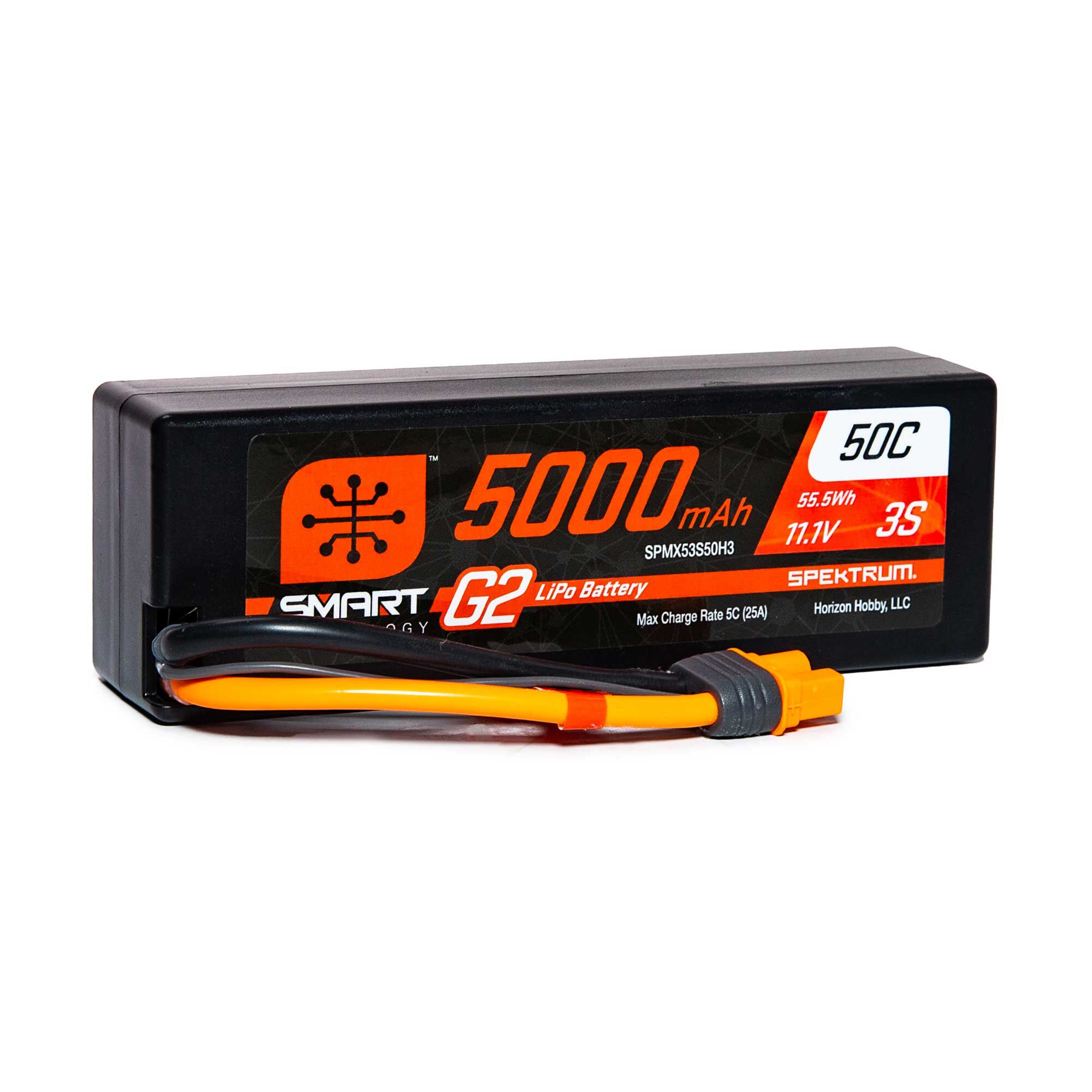 Spektrum Accessories 11.1V 5000mAh 3S 50C Smart G2 Hardcase LiPo Battery: IC3