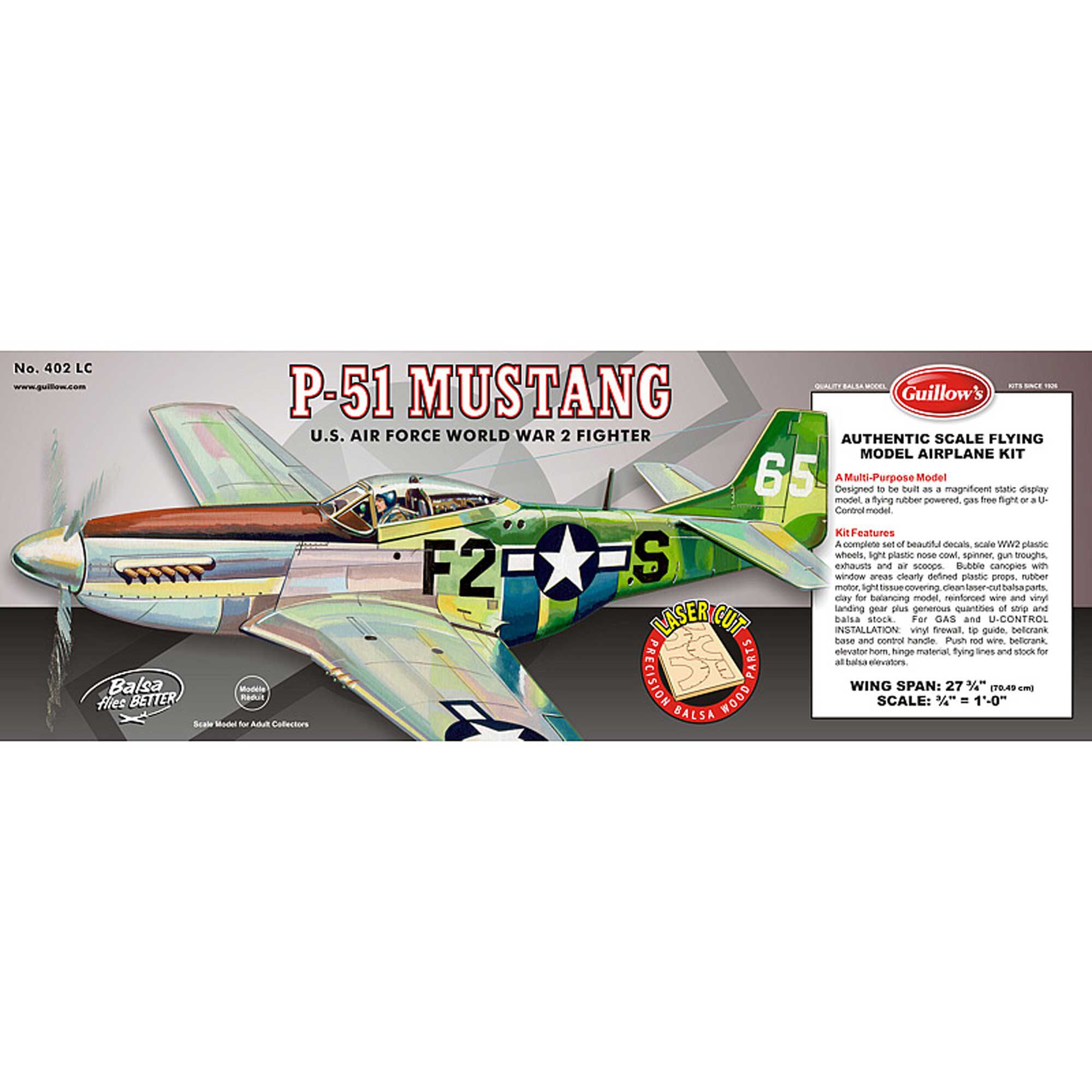 Guillow P-51 Mustang Laser Cut Kit, 27.5"