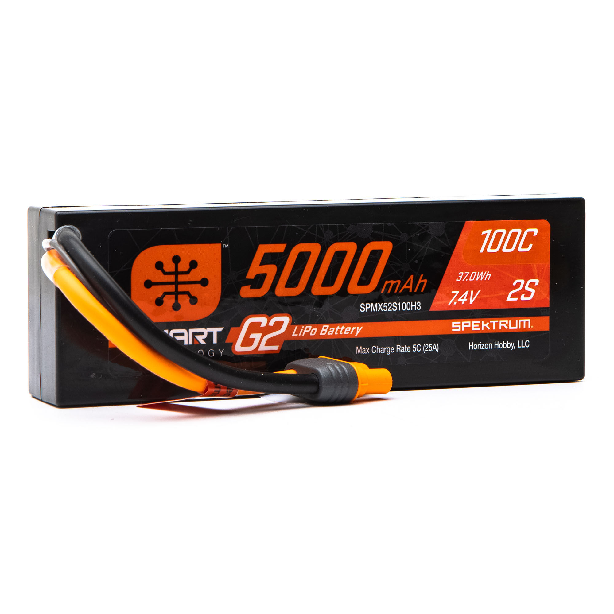 Spektrum Accessories 7.4V 5000mAh 2S 100C Smart G2 Hardcase LiPo Battery: IC3