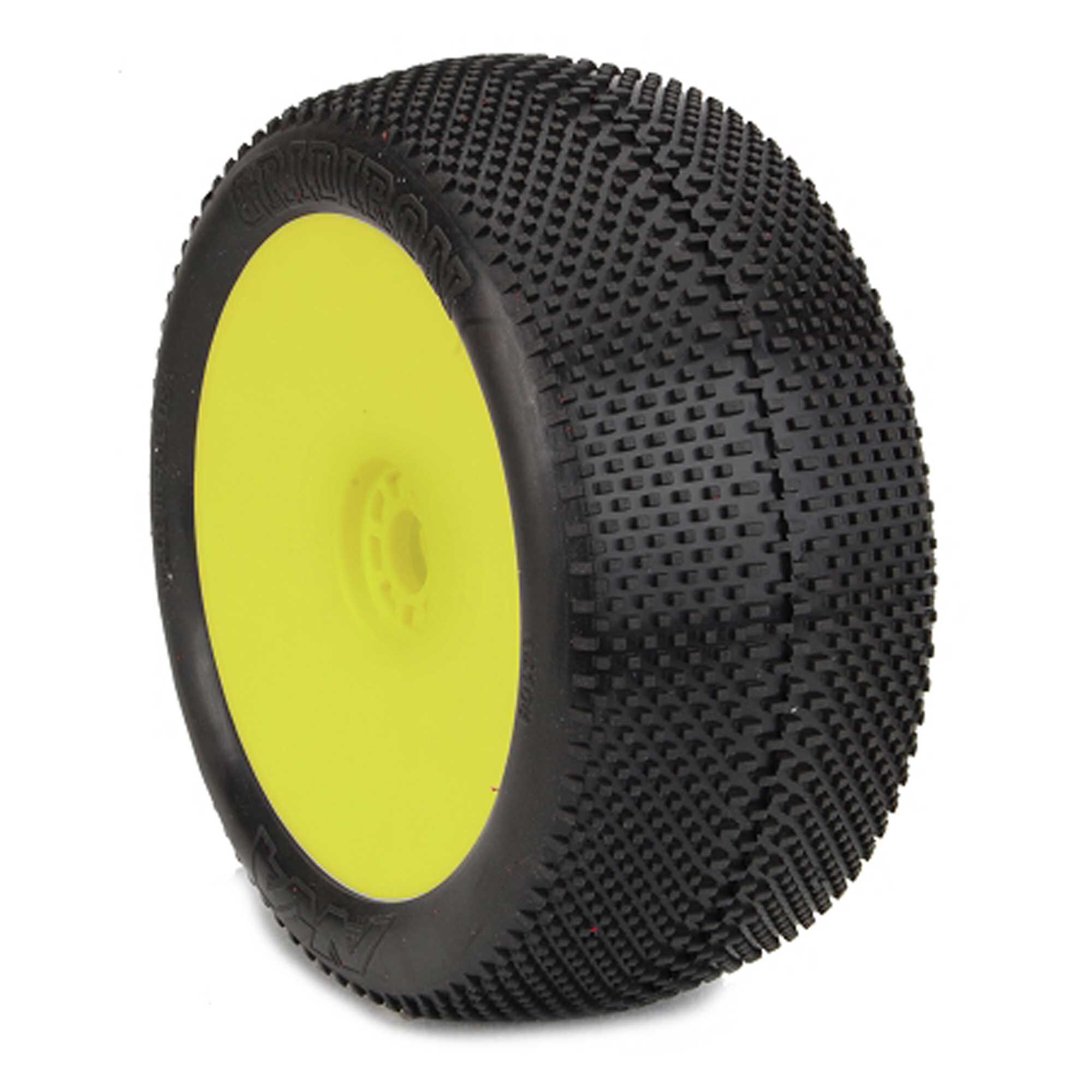 AKA PRODUCTS, INC. 1/8 EVO Gridiron Soft Long Wear Pre-Mounted Tires, Yellow Wheels (2): Truggy