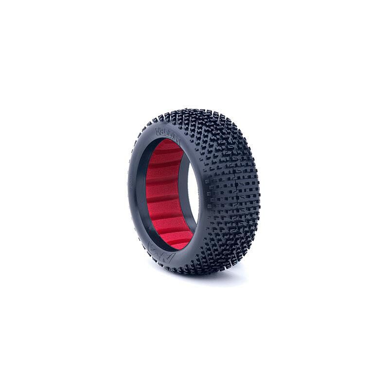 AKA PRODUCTS, INC. 1/8 I-Beam Medium Long Wear Tires, Red Inserts (2): Buggy