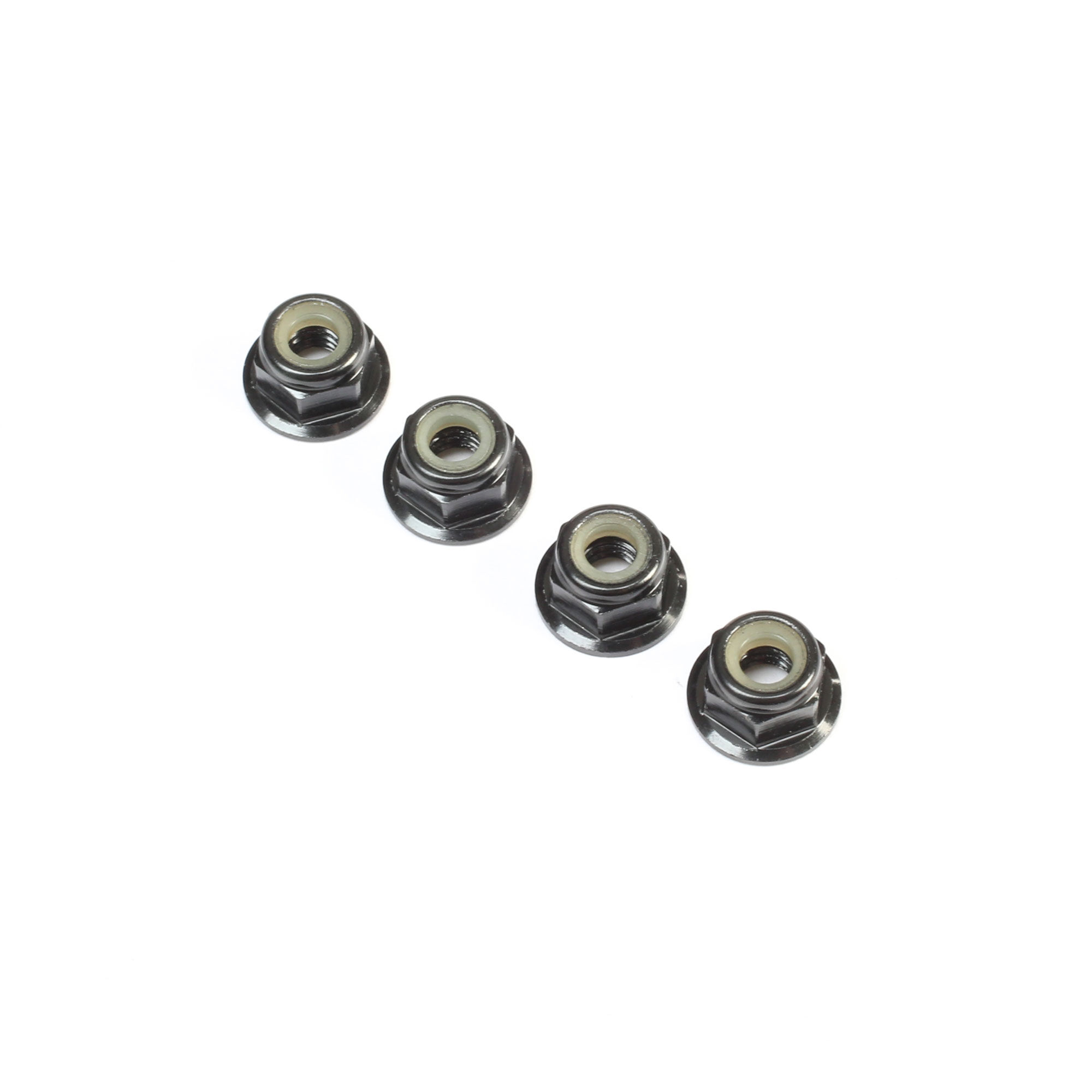 Team Losi Racing Black Aluminum Flanged Locknut, M4 x 0.7mm x 7mm (4)
