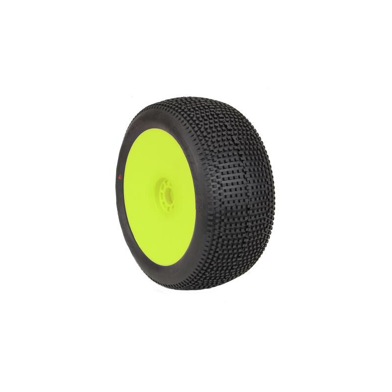 AKA PRODUCTS, INC. 1/8 EVO Impact Super Soft Long Wear Pre-Mounted Tires, Yellow Wheels (2): Truggy