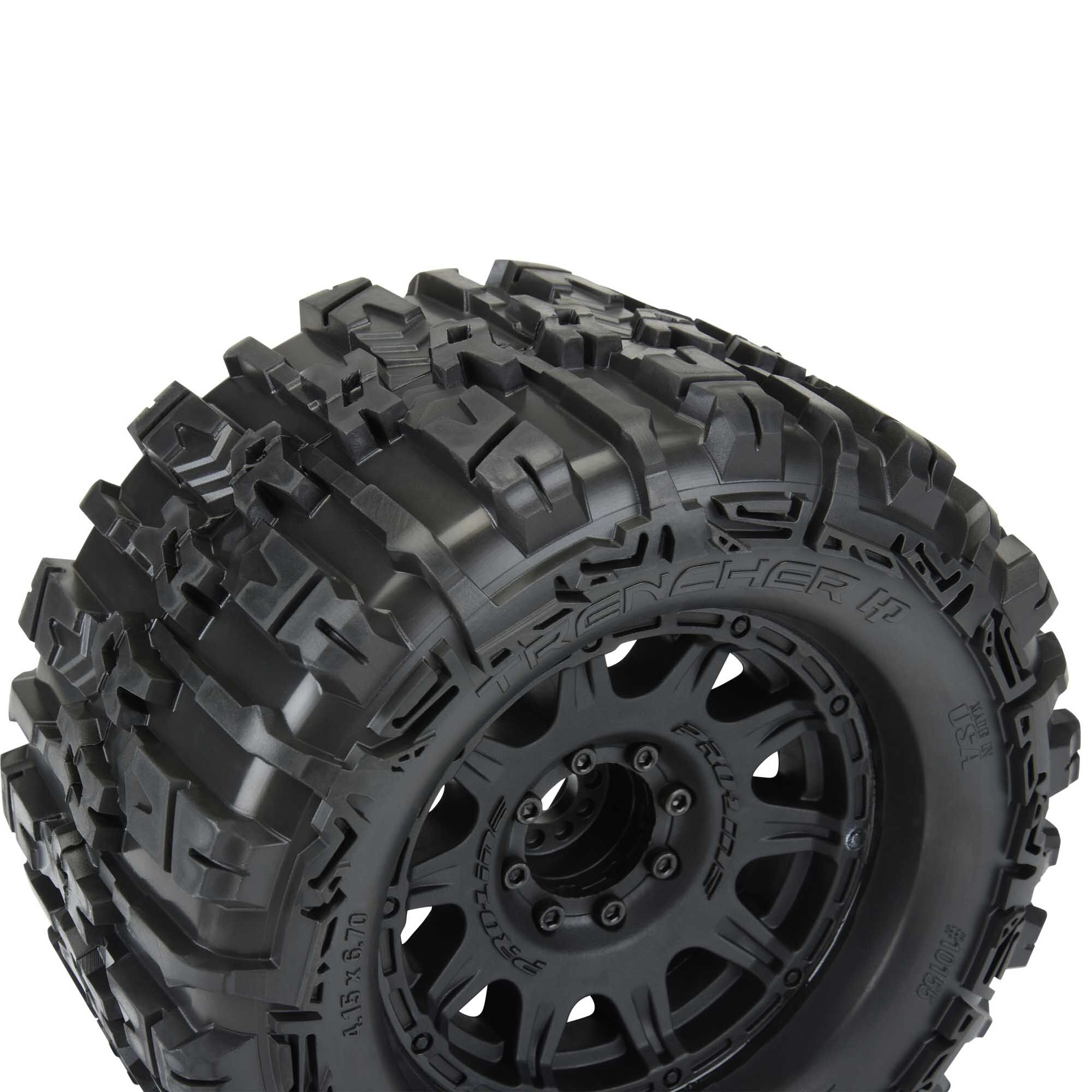 Pro-Line Racing 1/8 Trencher HP BELTED F/R 3.8" MT Tires Mounted 17mm Black Raid (2)