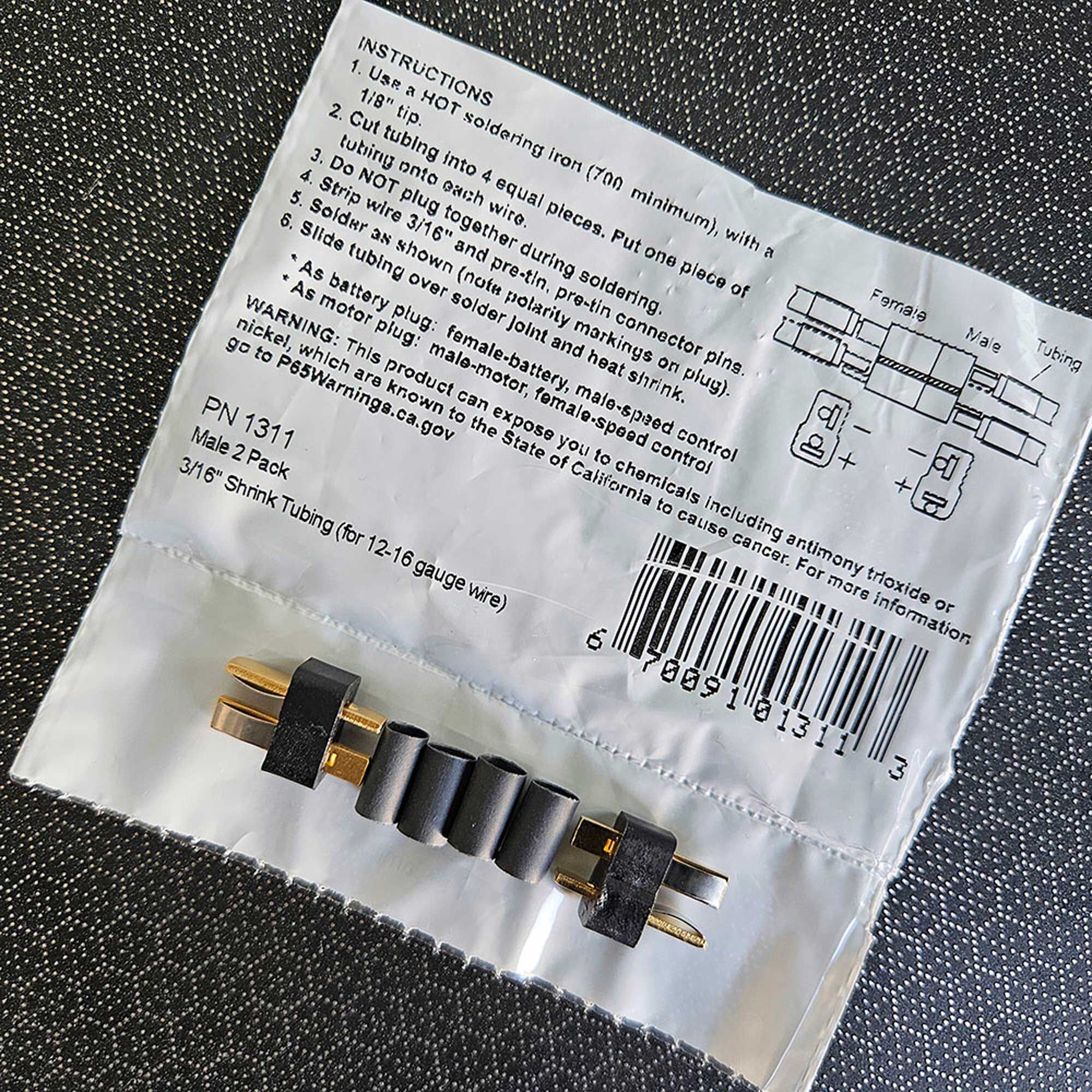 W. S. Deans Company Ultra Plug® HB Male 2 Pack&nbsp; 3/16” Shrink Tubing for use with 12-16 Gauge Wire