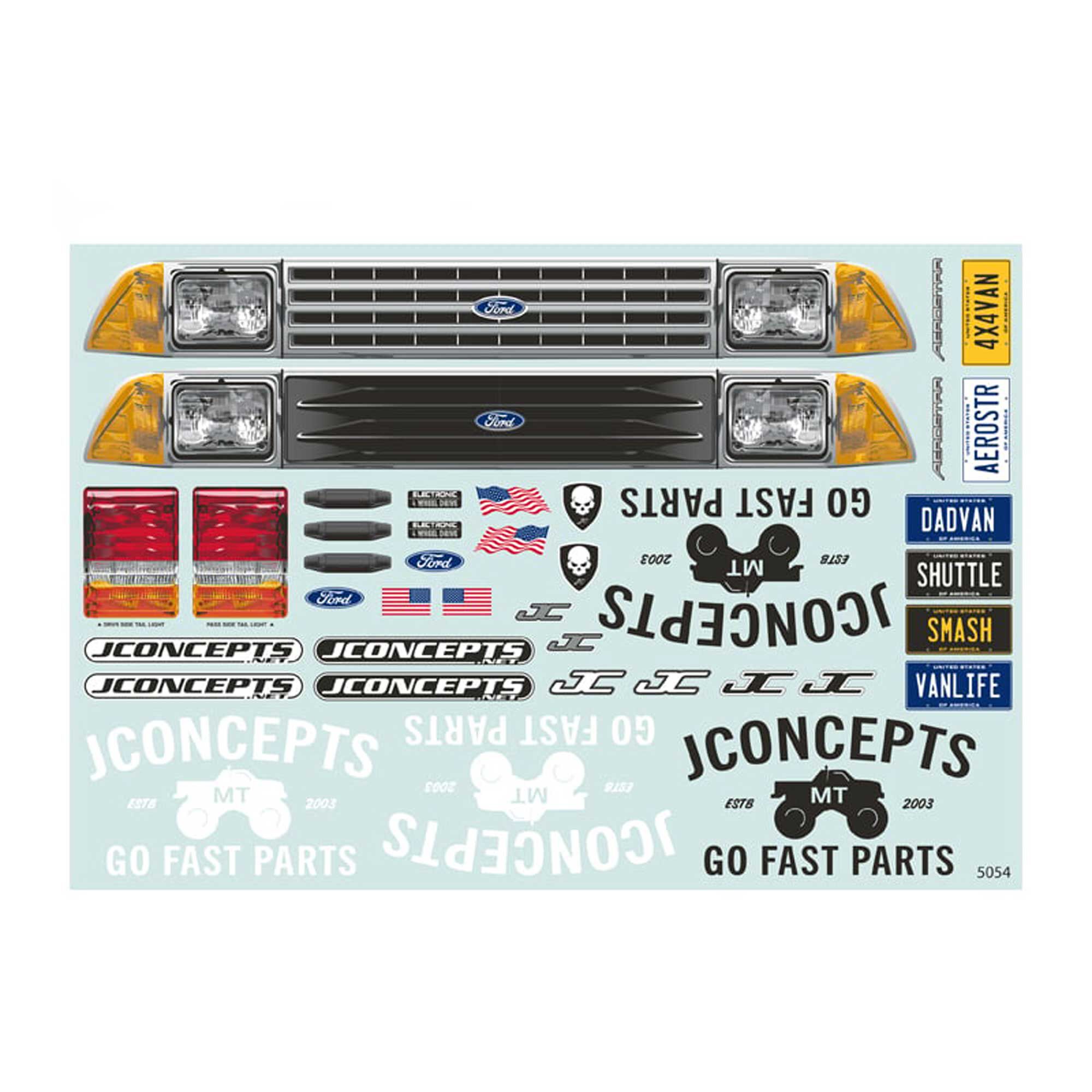 JConcepts, Inc. 1/10 1985 Ford Aerostar Monster Truck Polycarbonate Body, 12.5" - 13.0" Wheelbase