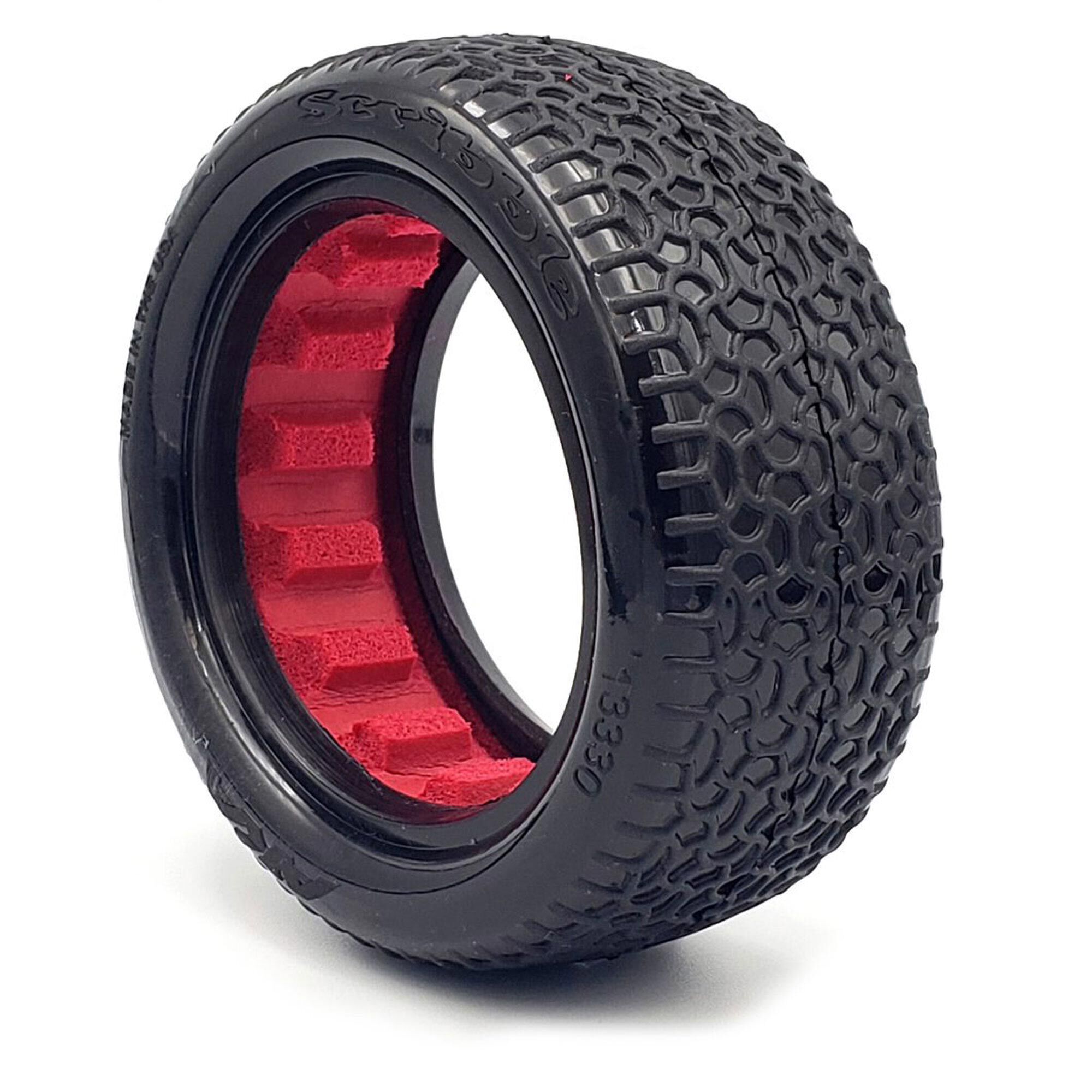AKA PRODUCTS, INC. 1/10 Scribble Front 4WD 2.2 Tires, Soft Long Wear with Red Inserts (2): Buggy