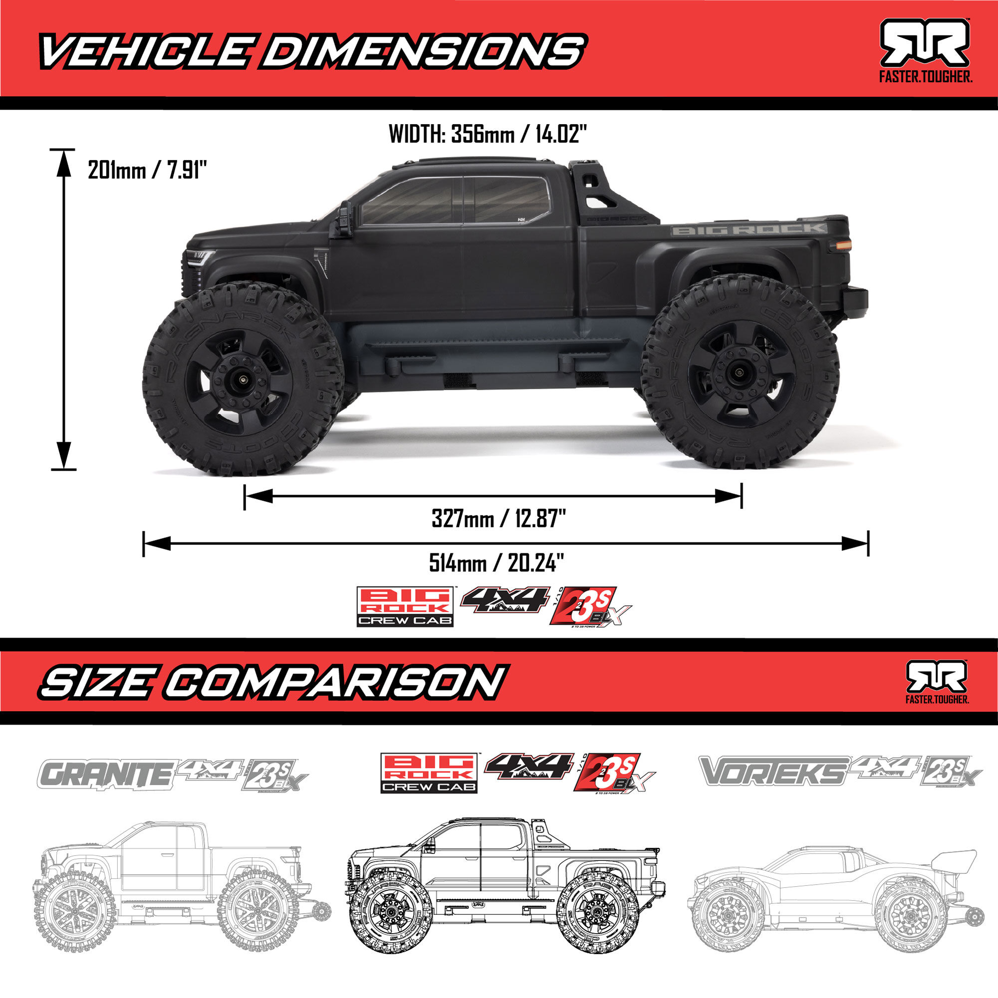 ARRMA 1/10 BIG ROCK 223S DSC 4X4 RTR Brushless Monster Truck, Black