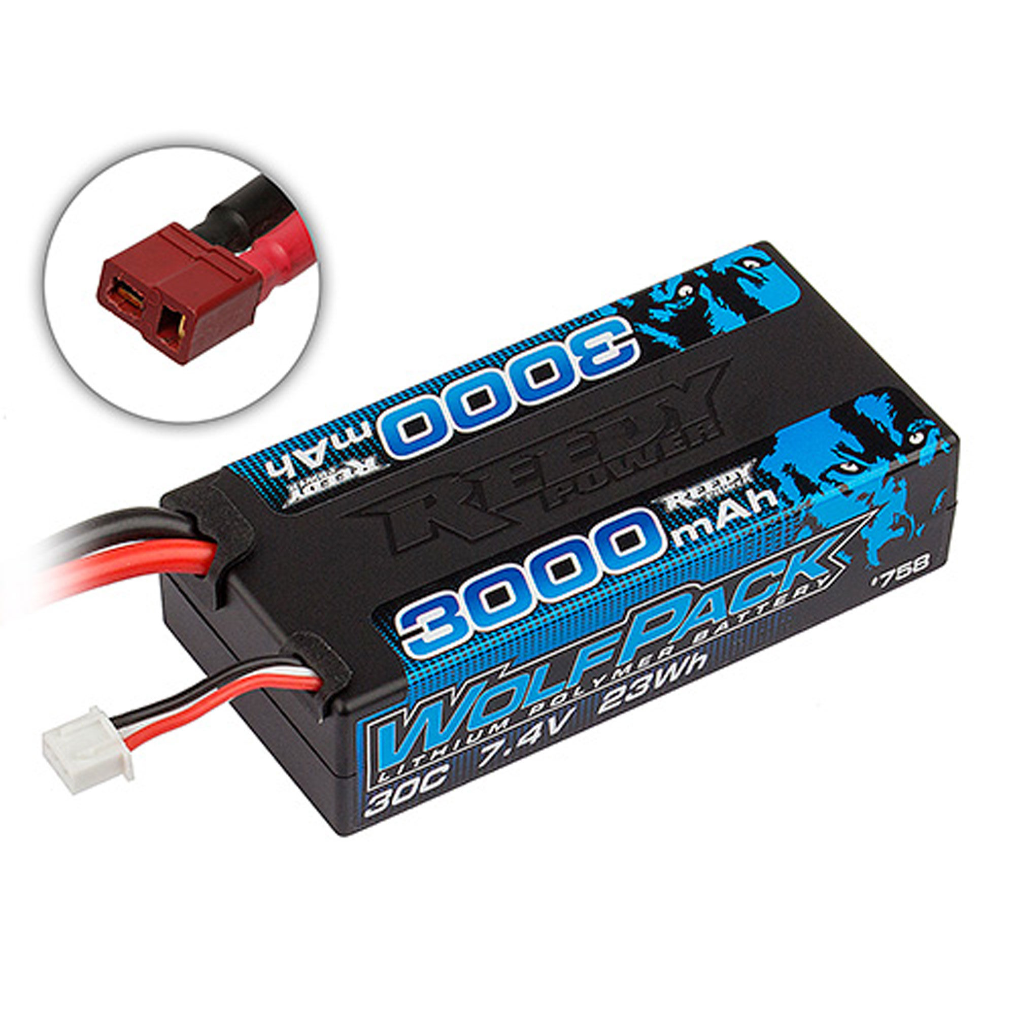 Team Associated 7.4V 3000mAh 30C 2S Wolfpack Shorty LiPo Battery: T-plug