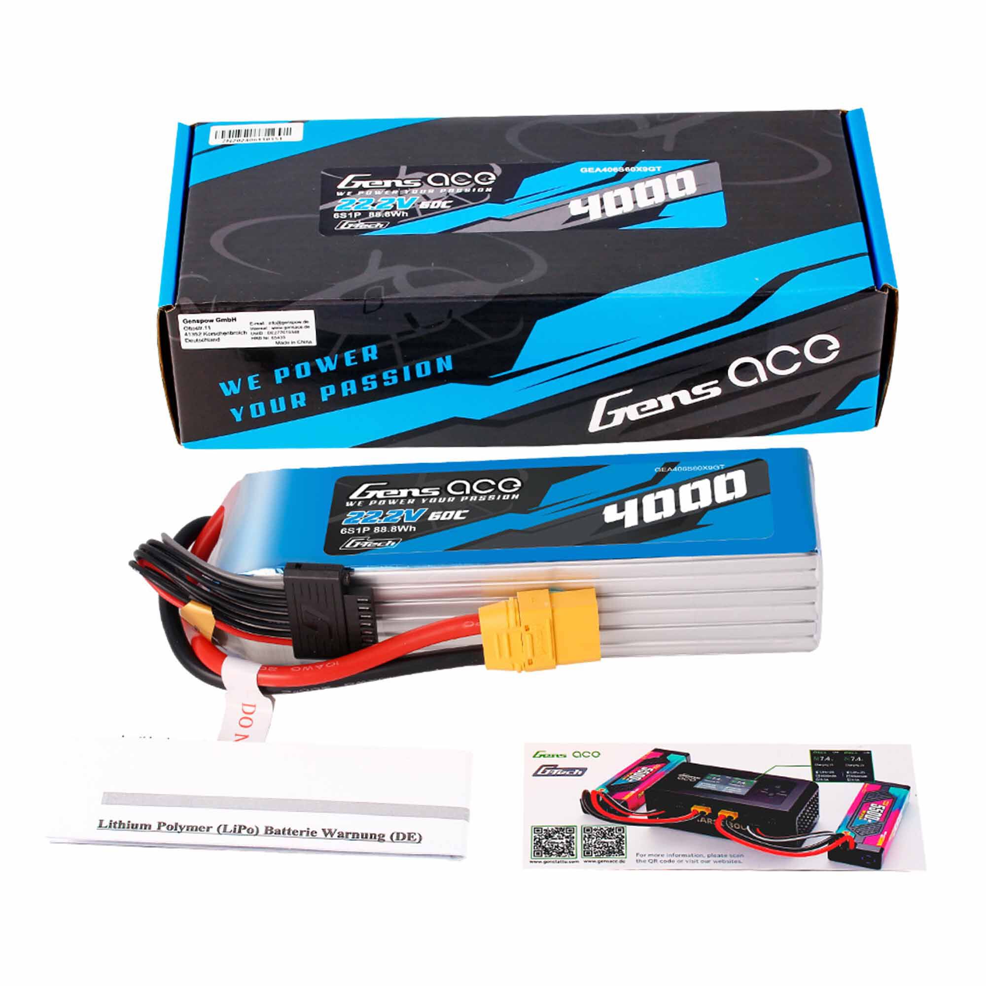 Gens ace 22.8V 4000mAh 6S 60C G-Tech LiPo Battery: XT90