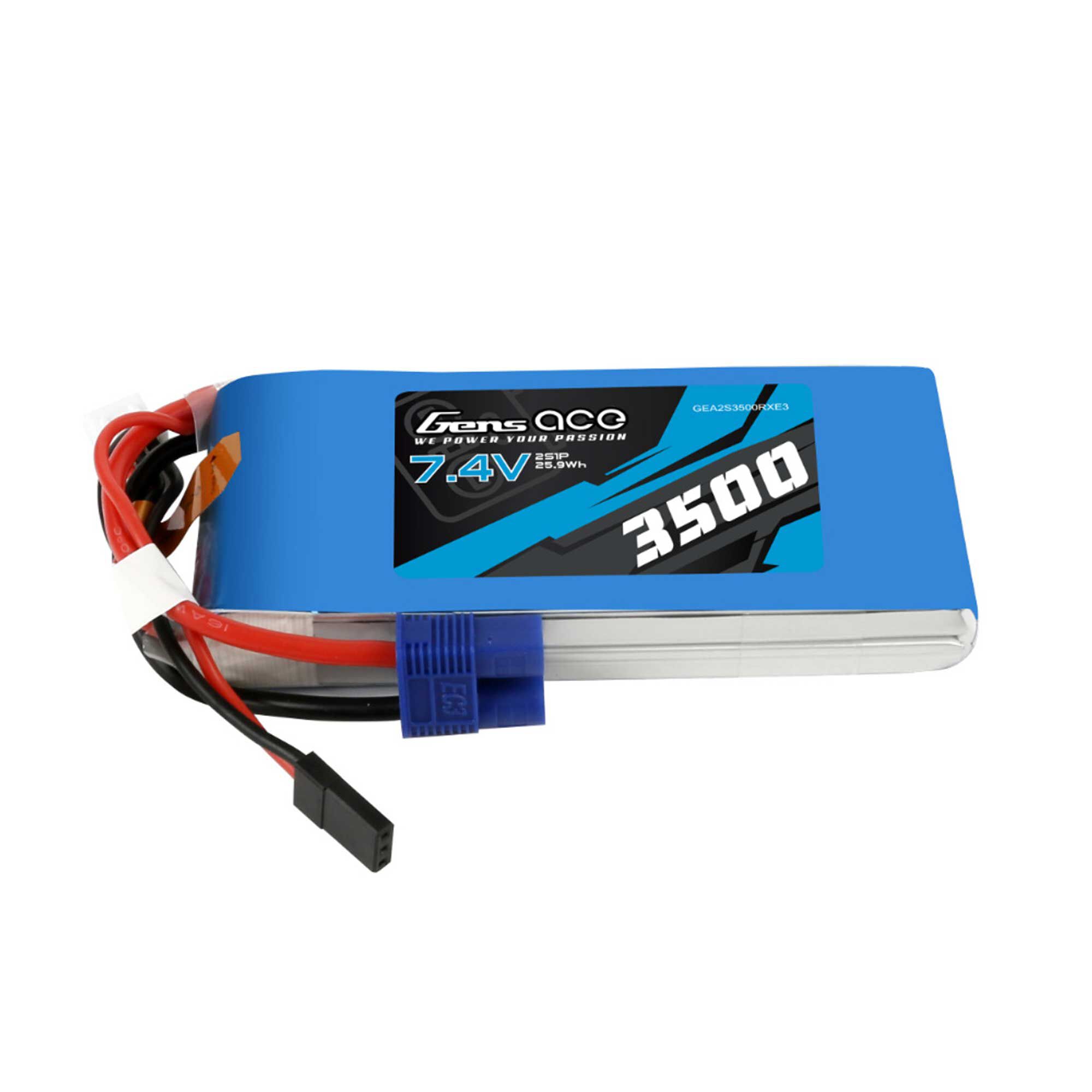 Gens ace 7.4V 2800mAh 2S Receiver LiPo Battery: EC3, JR