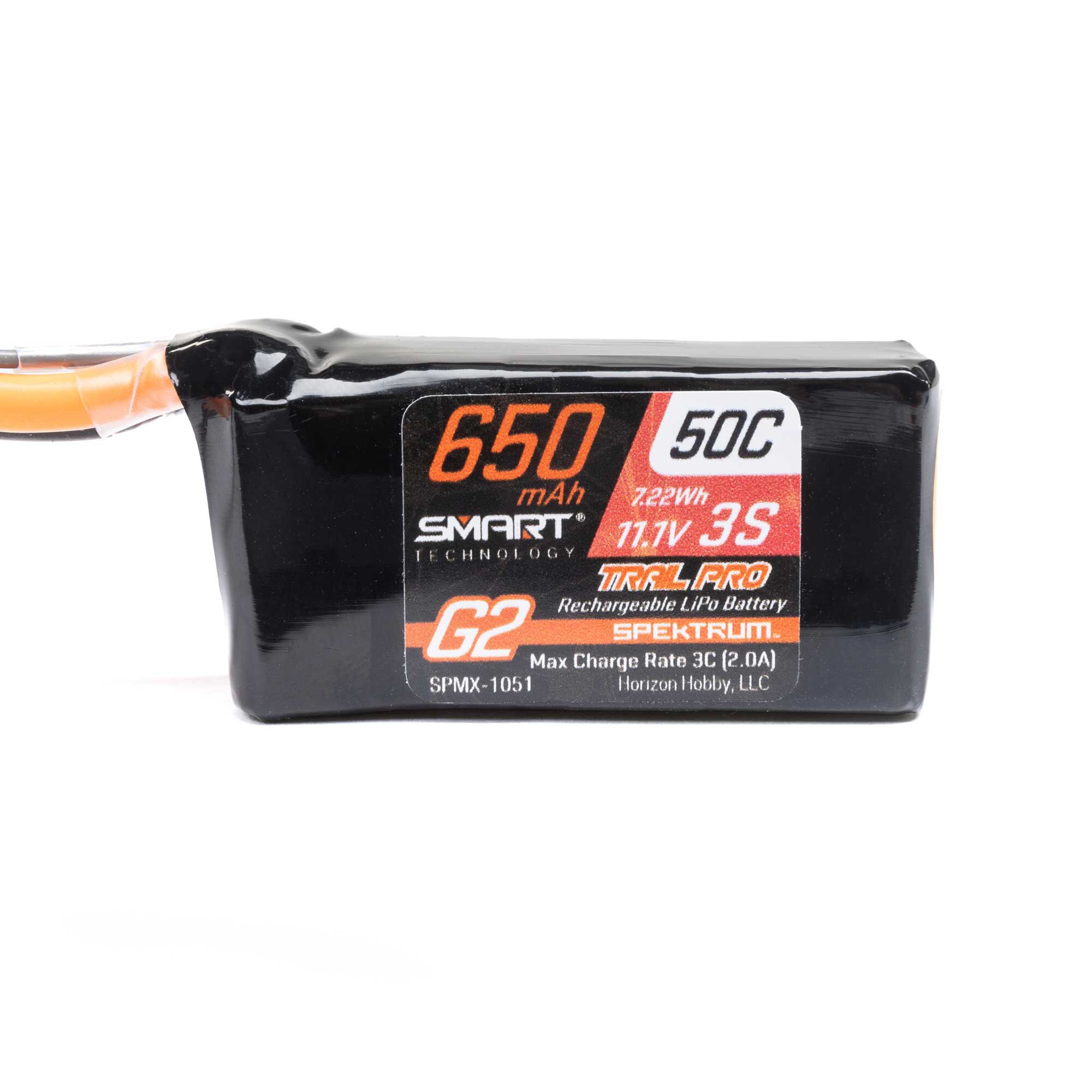 Spektrum Accessories 11.1V 650mAh 3S 50C Smart G2 Trail Pro LiPo Battery: IC2