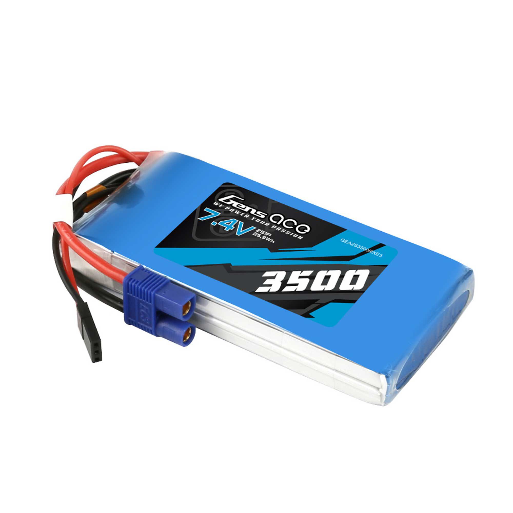 Gens ace 7.4V 5000mAh 2S Receiver LiPo Battery: EC3, JR