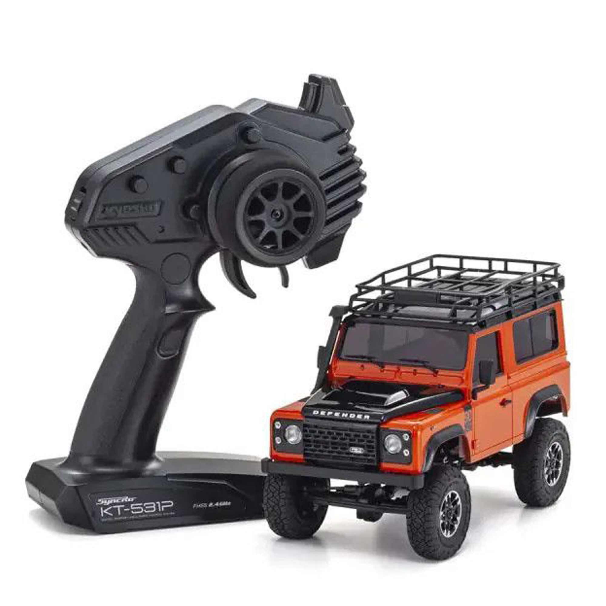 Kyosho 1/28 Land Rover Defender 90 Adventure Mini-Z 4x4 Crawler RTR, Phoenix Orange/Santorini Black