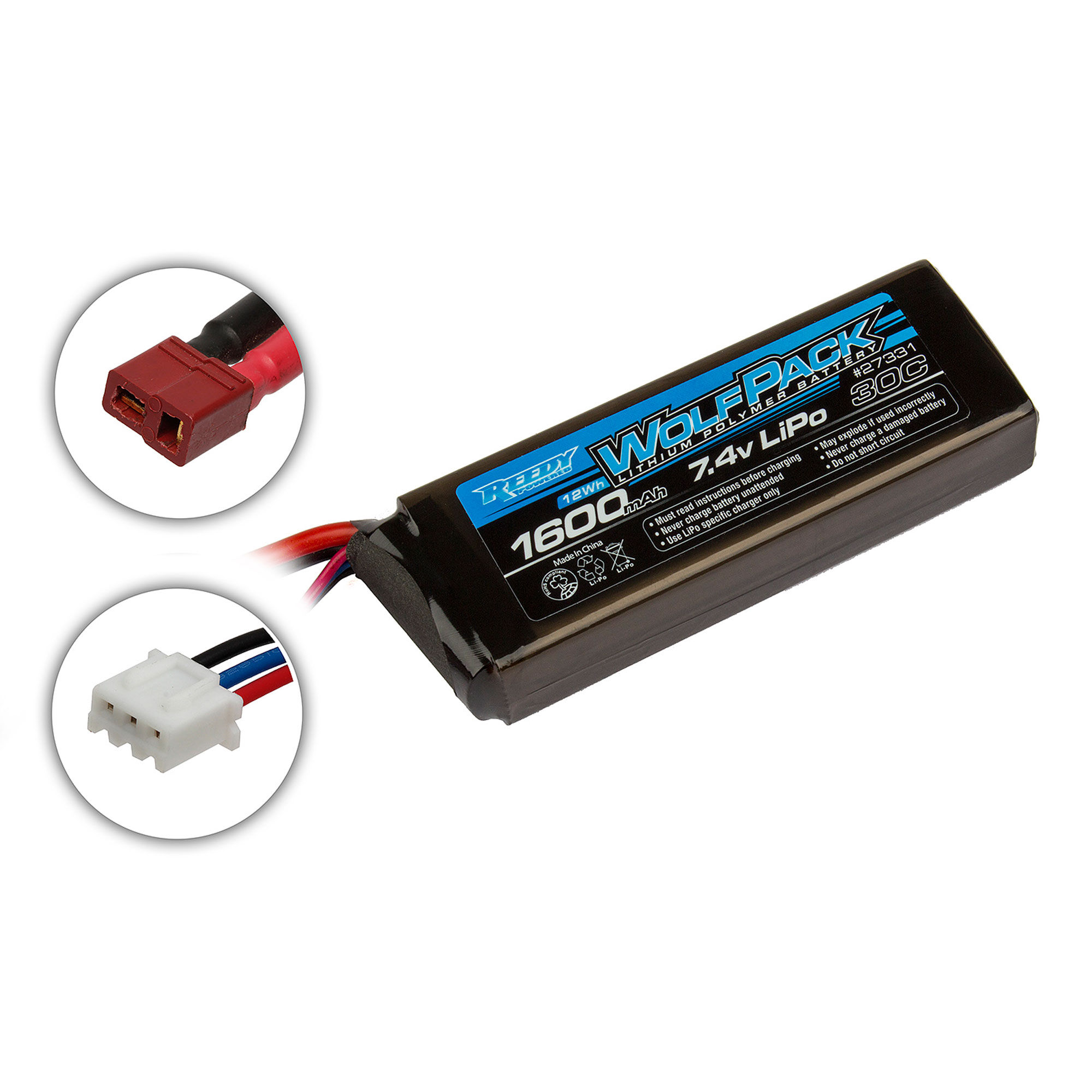 Team Associated 7.4V 1600mAh 2S 30C Reedy Wolfpack LiPo Battery: T-Plug