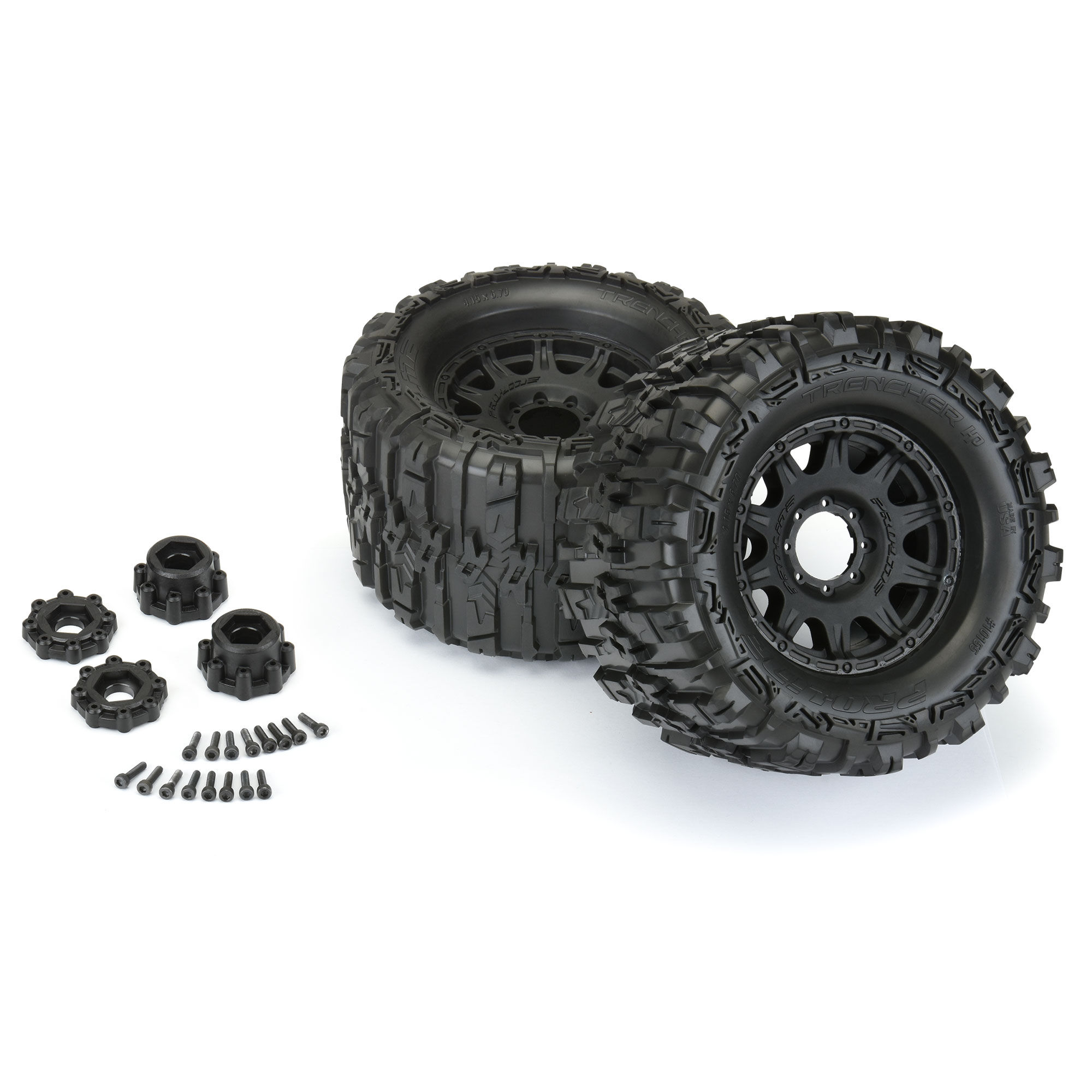 Pro-Line Racing 1/8 Trencher HP BELTED F/R 3.8" MT Tires Mounted 17mm Black Raid (2)