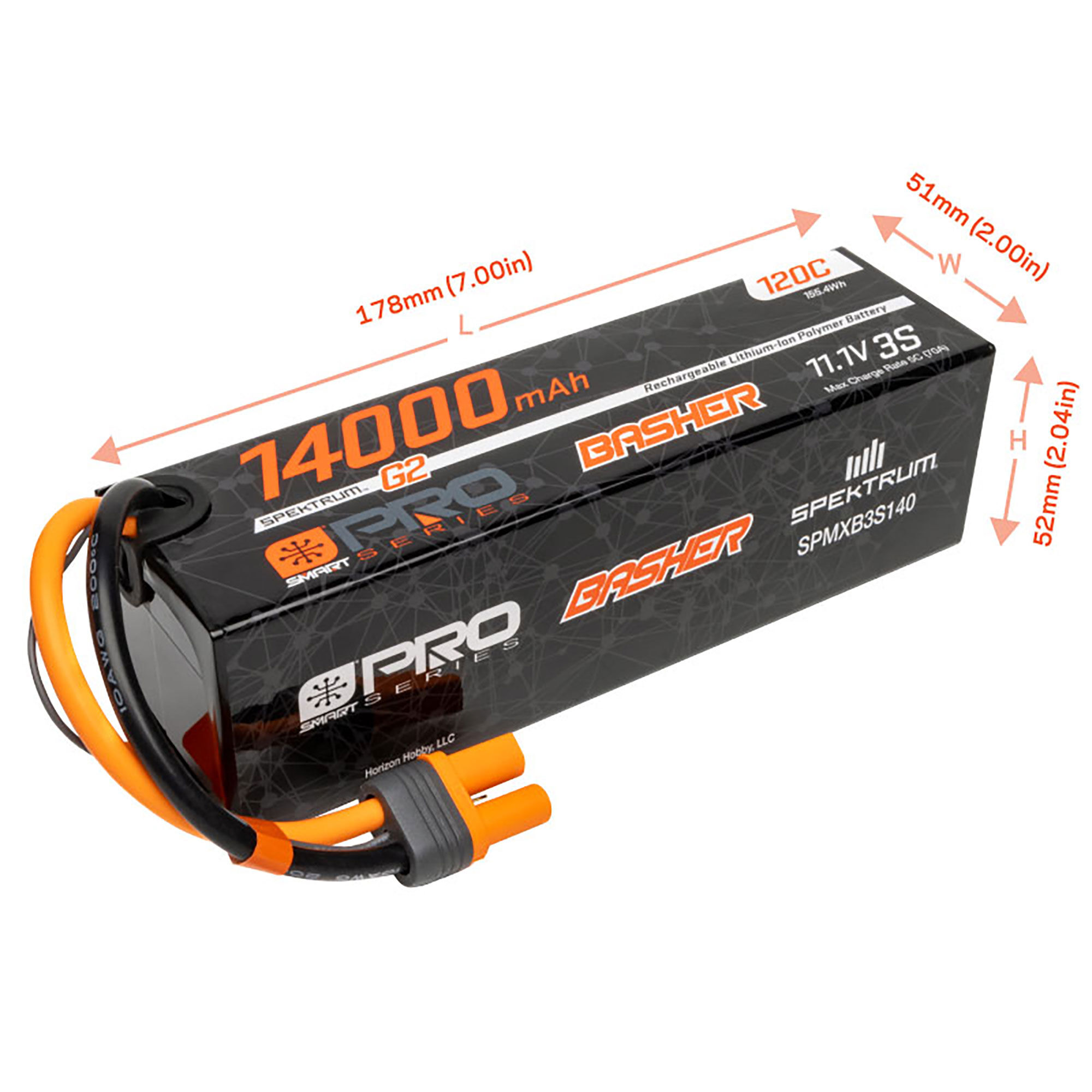 Spektrum Accessories 11.1V 14000mAh 3S 120C Smart G2 Pro Basher LiPo Battery: IC5