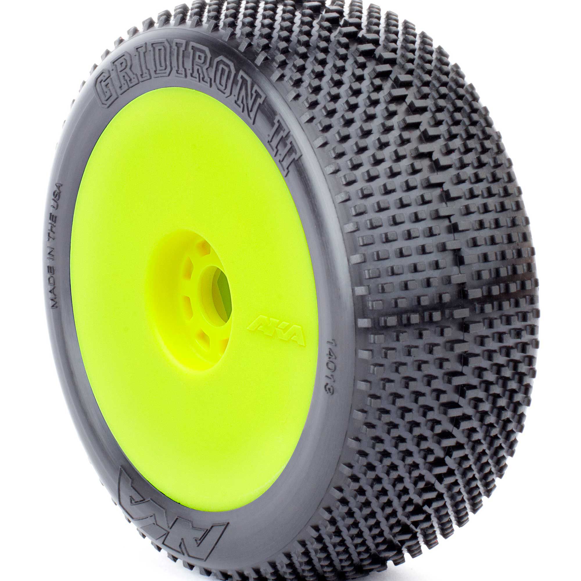 AKA PRODUCTS, INC. 1/8 Gridiron II Super Soft Long Wear Pre-Mounted Tires, Yellow EVO Wheels (2): Buggy