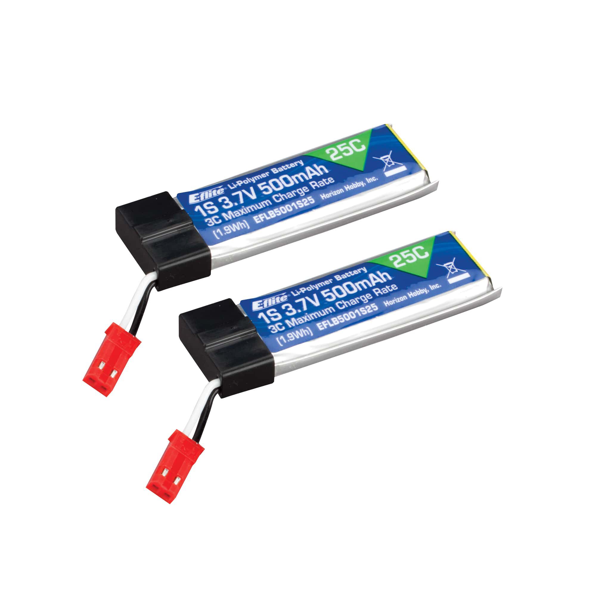 E-flite 3.7V 500mAh 1S 25C LiPo Battery: JST (x2)