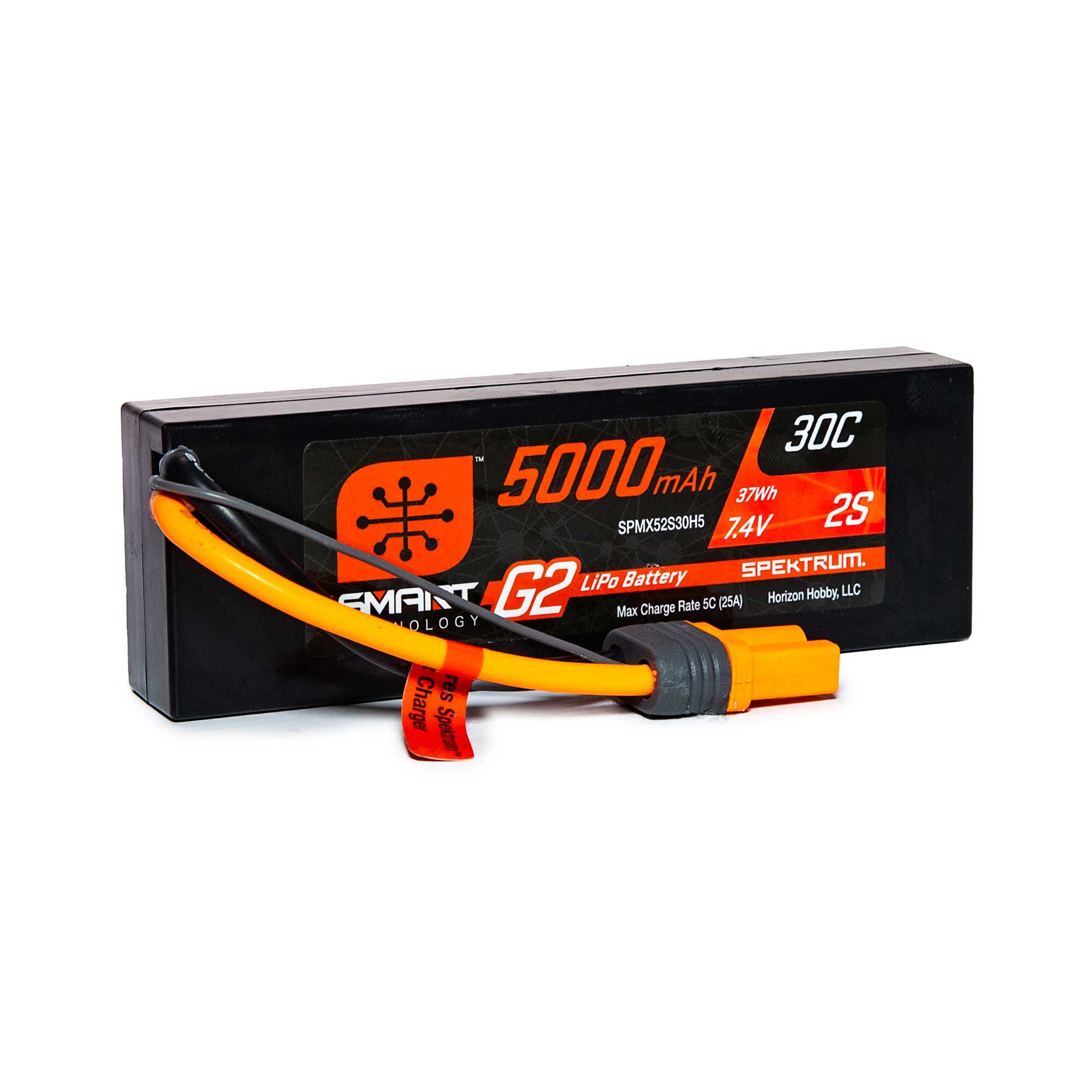 Spektrum Accessories 7.4V 5000mAh 2S 30C Smart G2 Hardcase LiPo Battery: IC5
