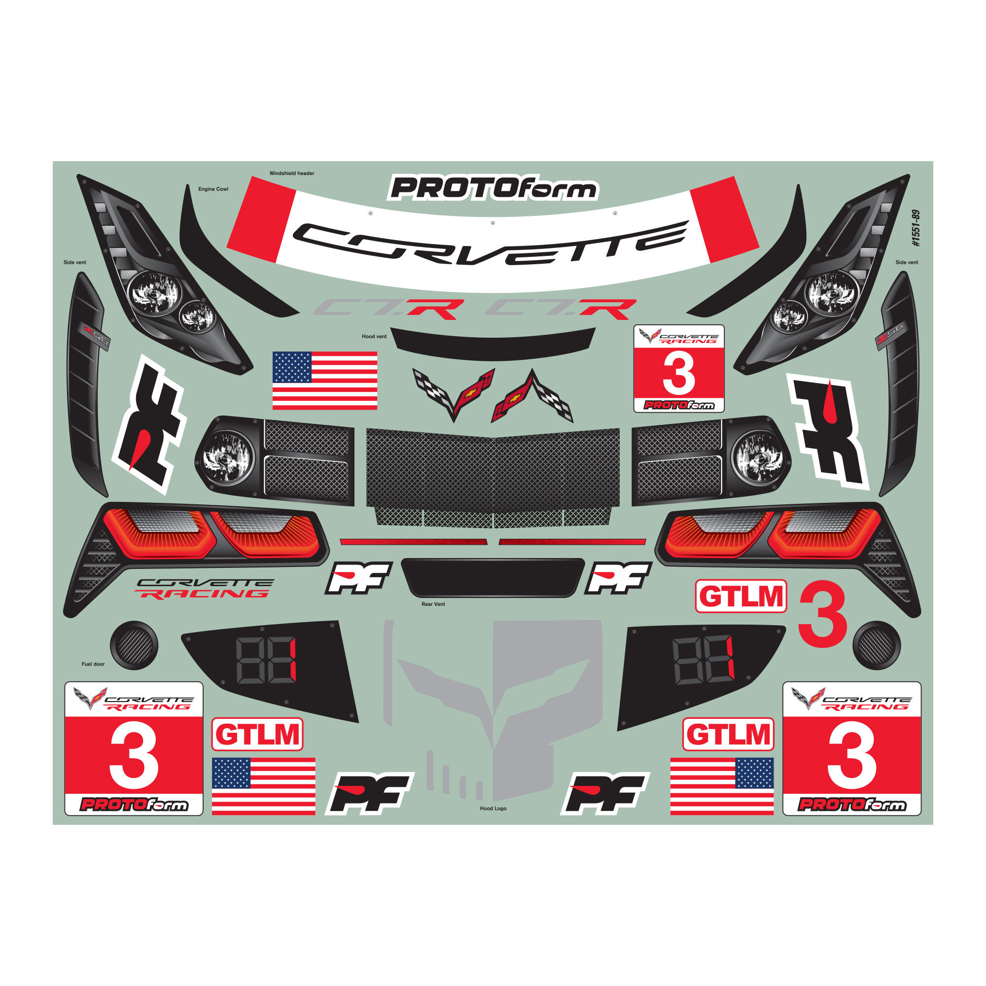 PROTOform 1/8 Chevrolet Corvette C7.R Clear Body: 1:8 GT (Short Wheelbase)