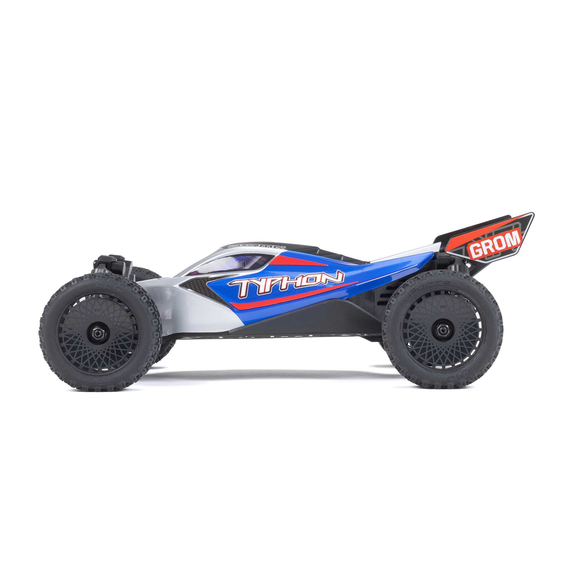 ARRMA 1/14 TYPHON GROM 4X4 RTR Brushed Buggy (Battery & Charger Included), Blue/Silver