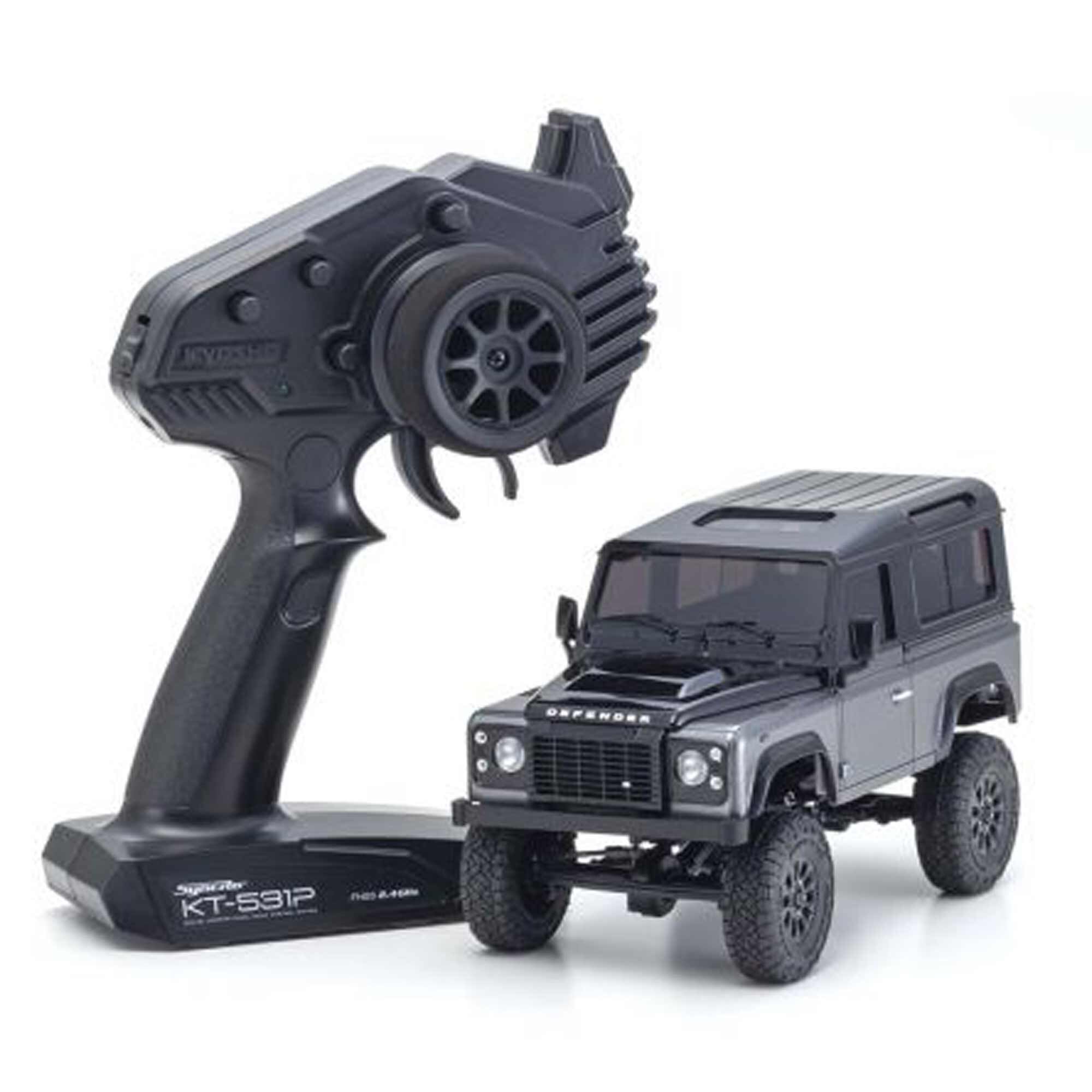 Kyosho 1/28 Land Rover Defender 90 Autobiography MINI-Z 4x4 Crawler RTR, Corris Gray/Santorini Black